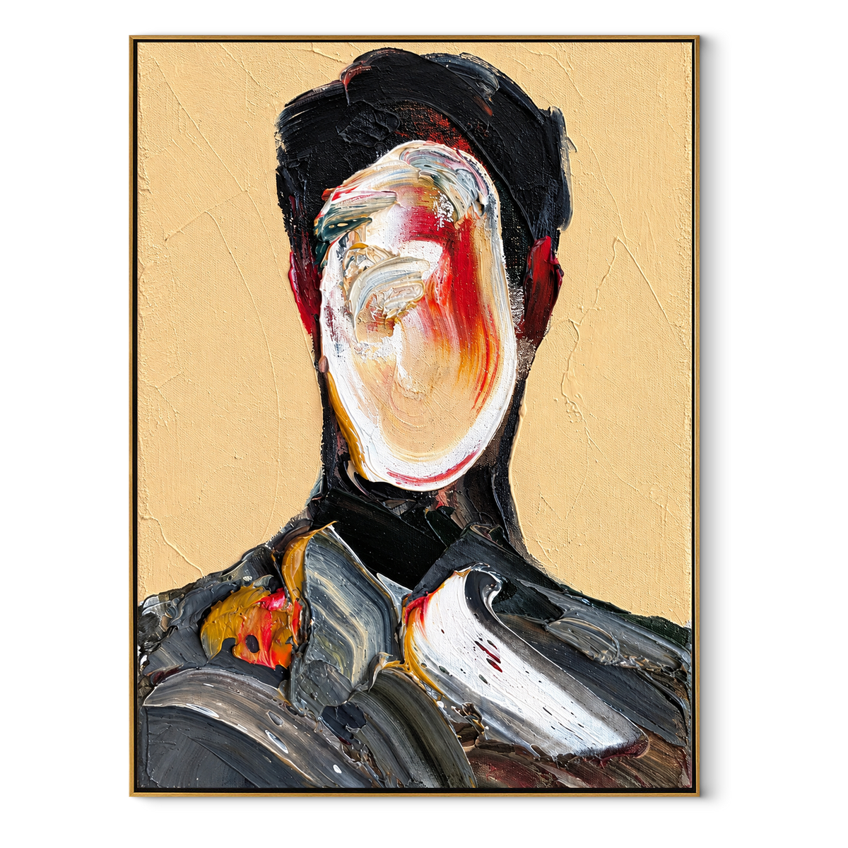 Painted Identity – abstract faceless male portrait, Retro Modern vertical wall art - wood frame on white background