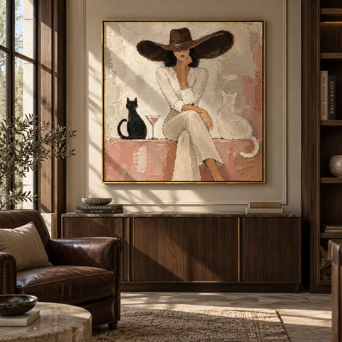 Martini Between Two Cats – fashion wall art presented in a coordinated room setting