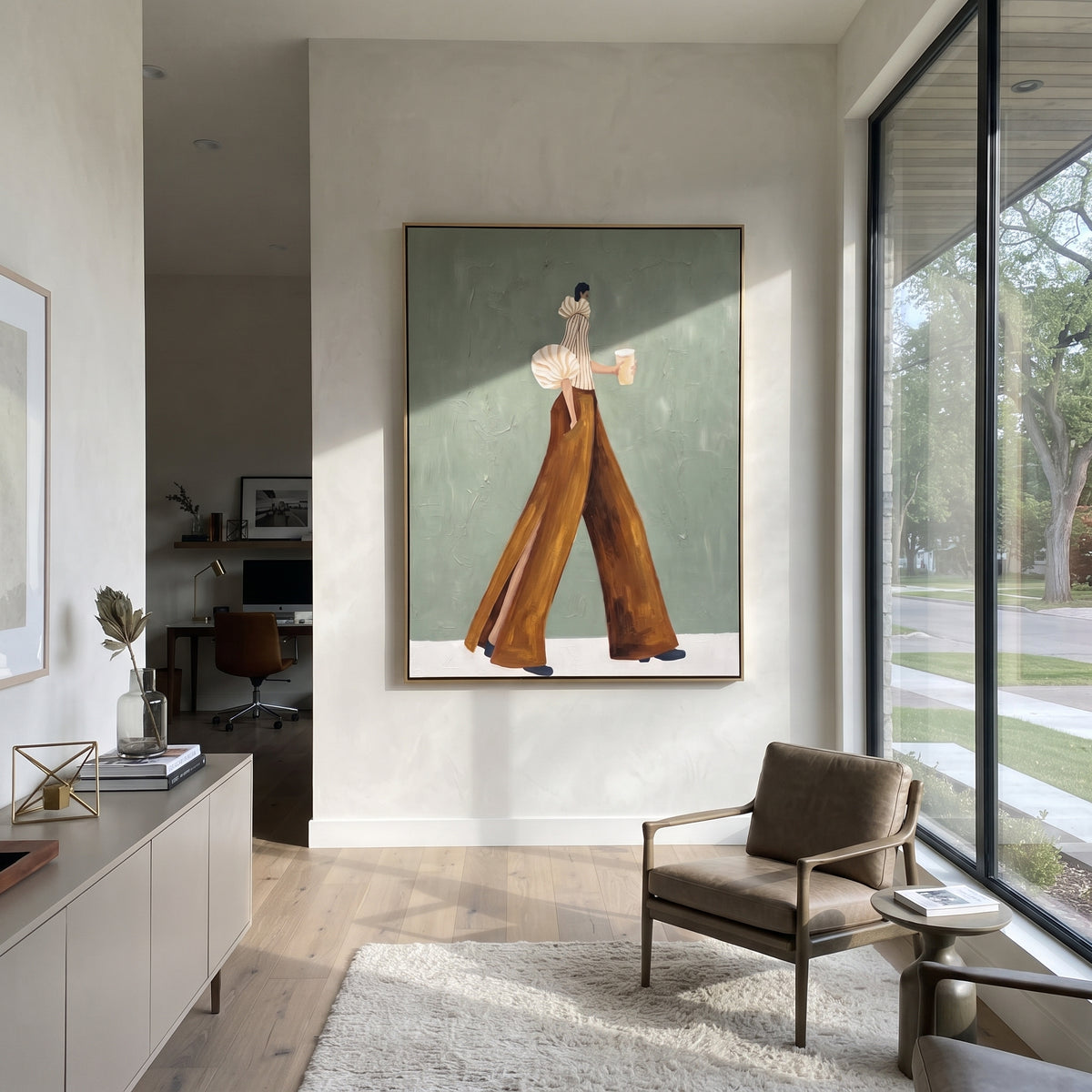 Sage Street Coffee – mid-century woman painting displayed in a refined interior