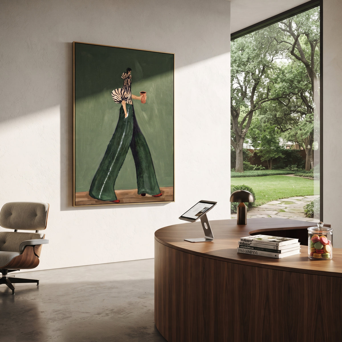 Forest Stripes Coffee Walk – textured vertical portrait presented in a coordinated room