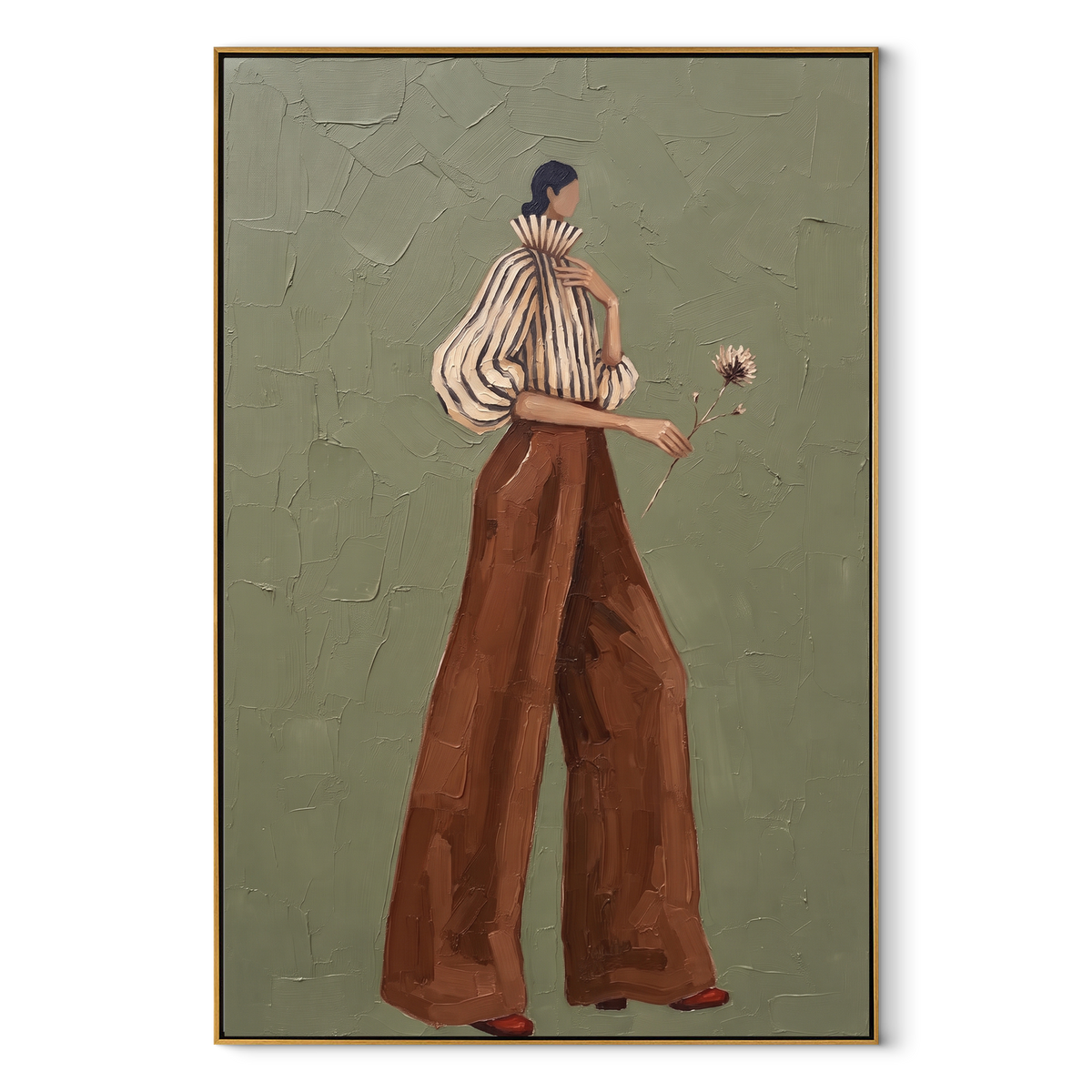 Wildflower Through Sage – vertical fashion painting in a wood frame on white