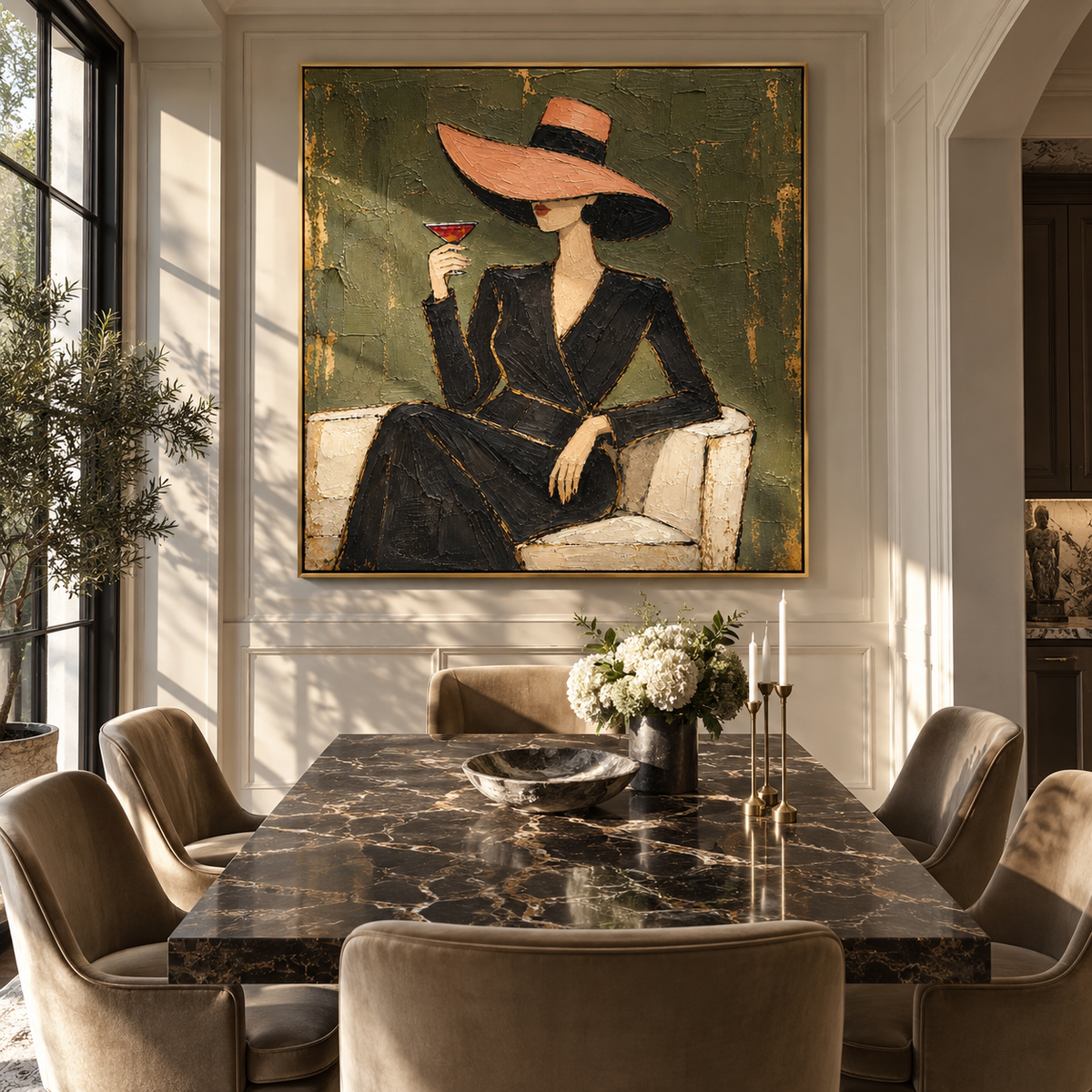 Rose Brim Before Midnight square painting styled as a refined focal point