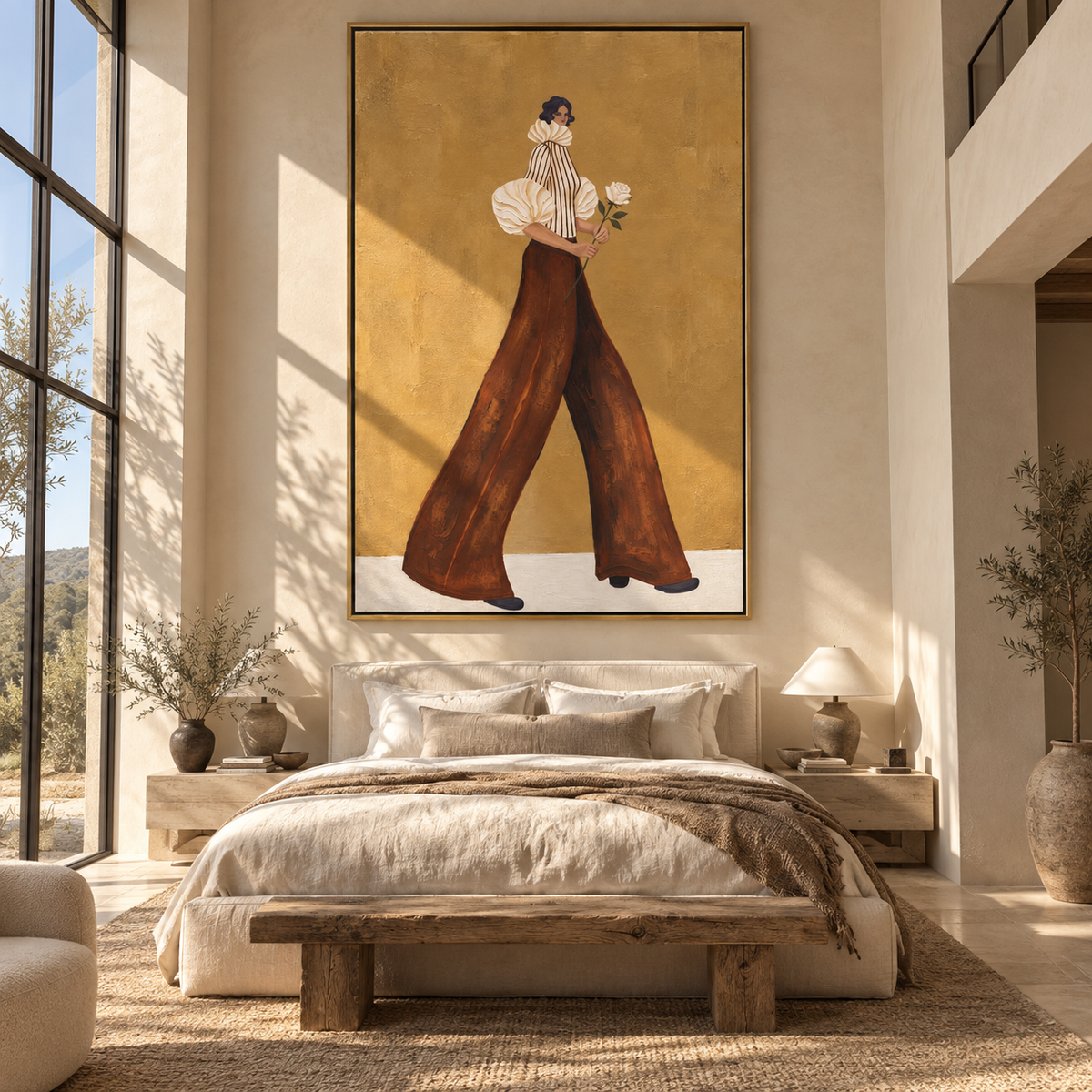 Ivory Bloom Quiet Walk vertical painting styled as a refined focal point