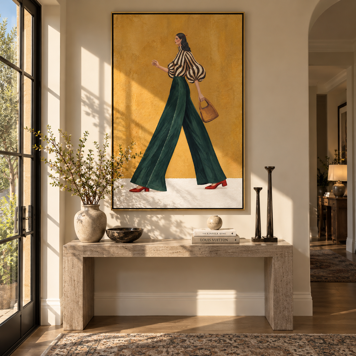 Forest Trousers City Walk fashion wall art shown above contemporary furnishings