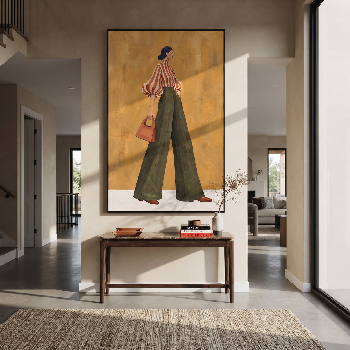 Scarlet Stripes Olive Walk displayed with natural materials and modern decor
