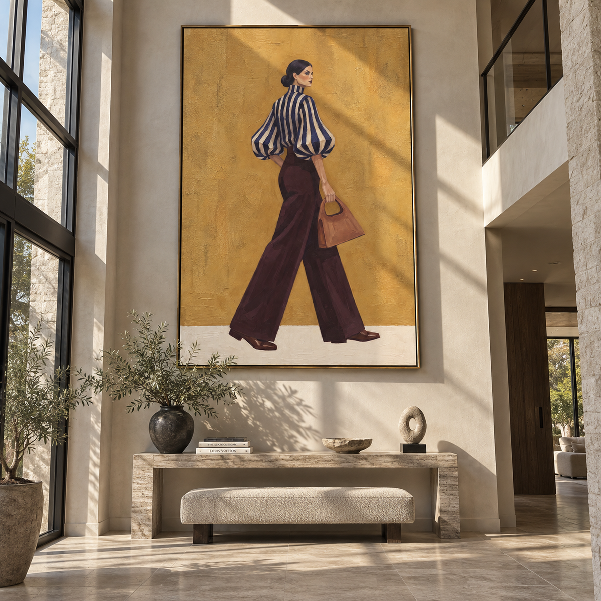 Blue Stripes Burgundy Walk presented in an alternate room setting