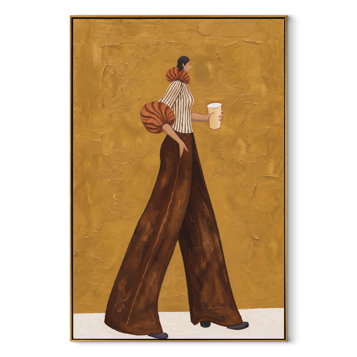 Coffee Through Brown Motion vertical canvas artwork in a wood frame on white