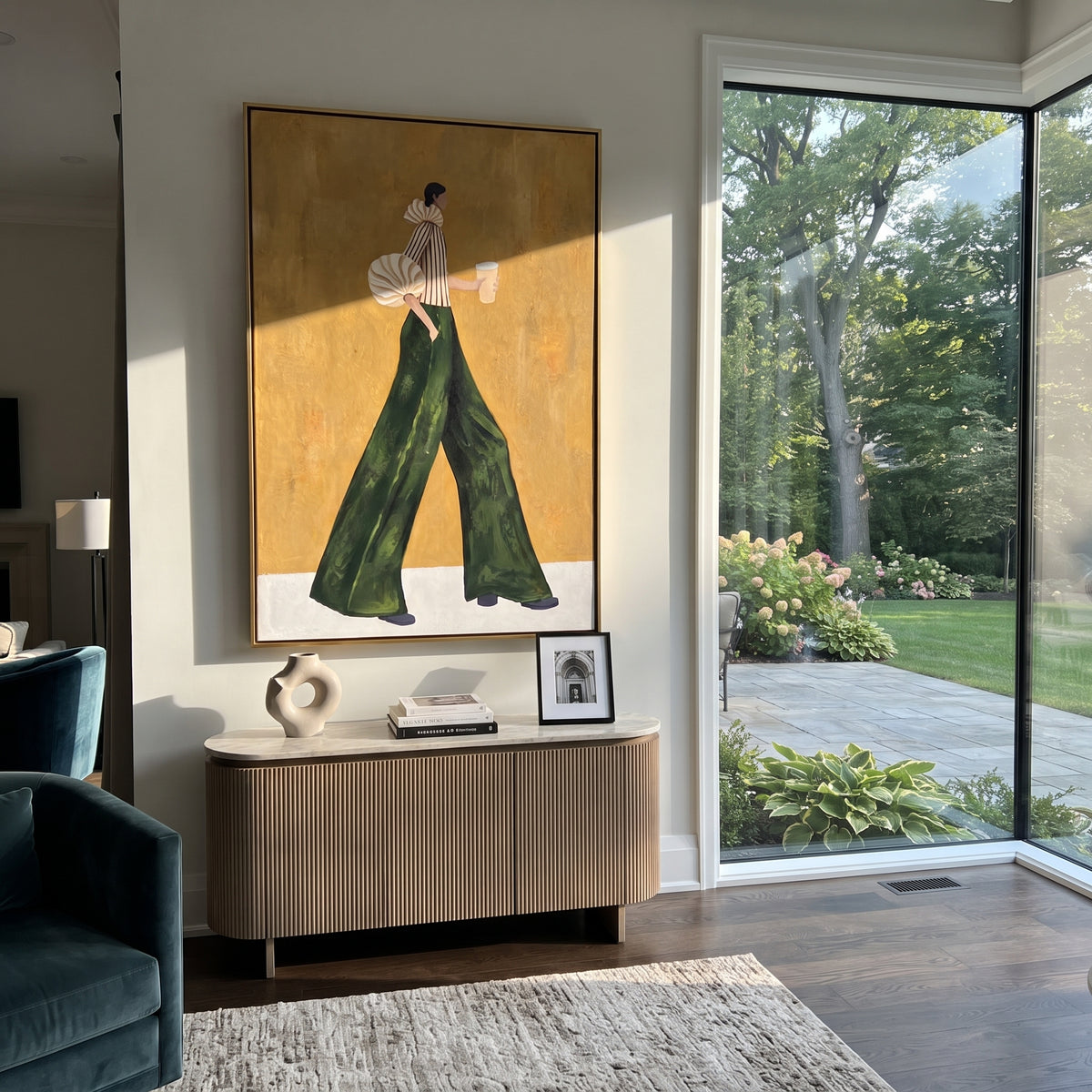 Green Trousers Coffee Passage displayed with natural materials and modern decor