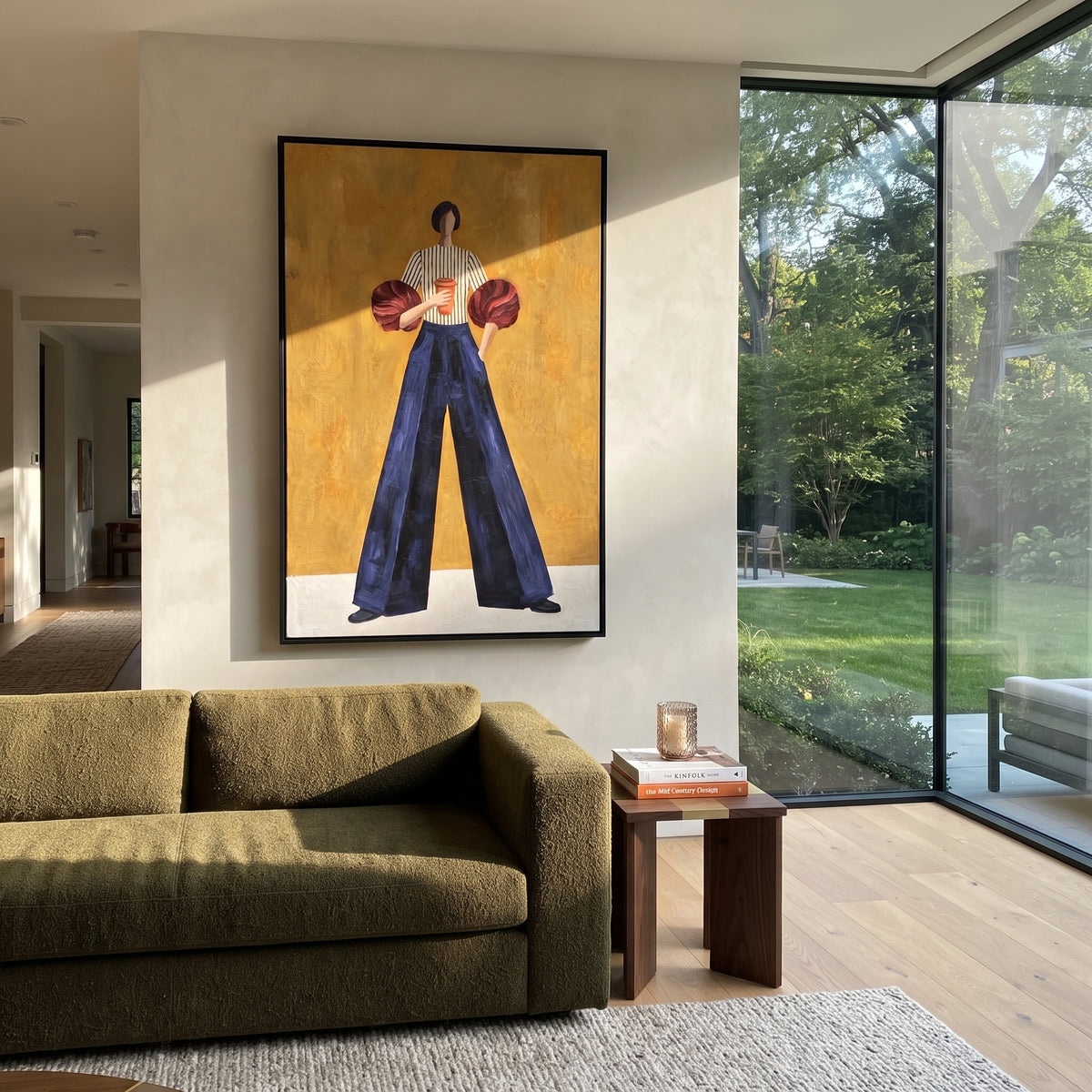 Burgundy Sleeves Blue Poise displayed with natural materials and modern decor