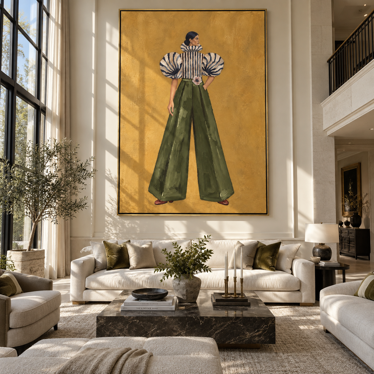 Green Poise Black Stripes vertical painting styled as a refined focal point