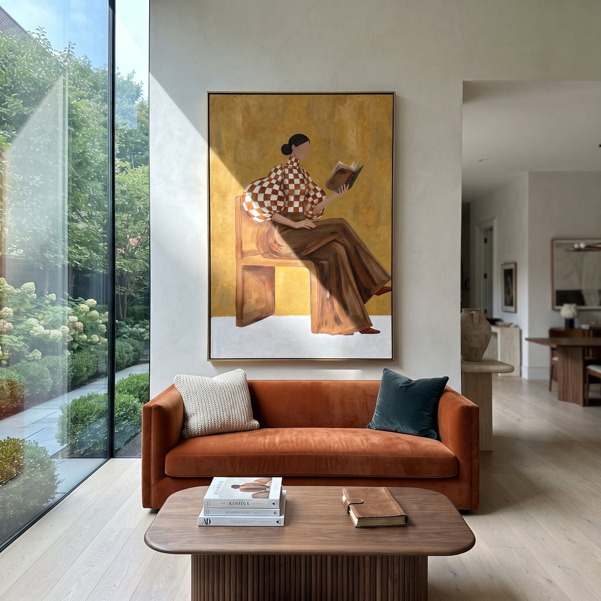 Checkered Pages Quiet Afternoon fashion wall art shown above contemporary furnishings