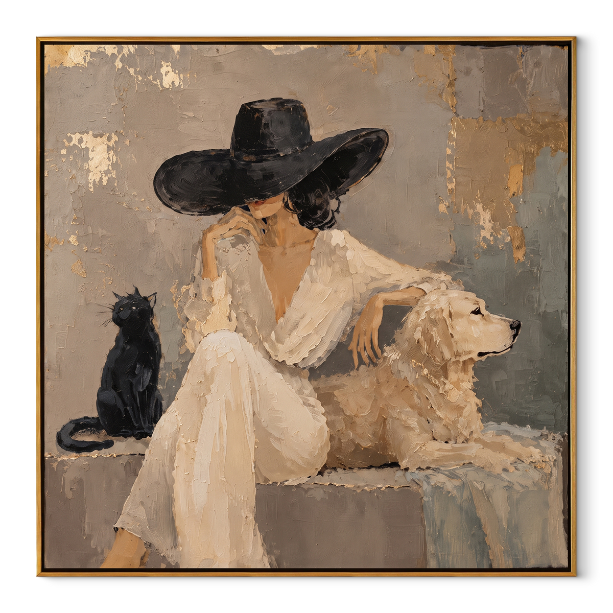 Black Brim Quiet Company square painting in a wood frame on a white background