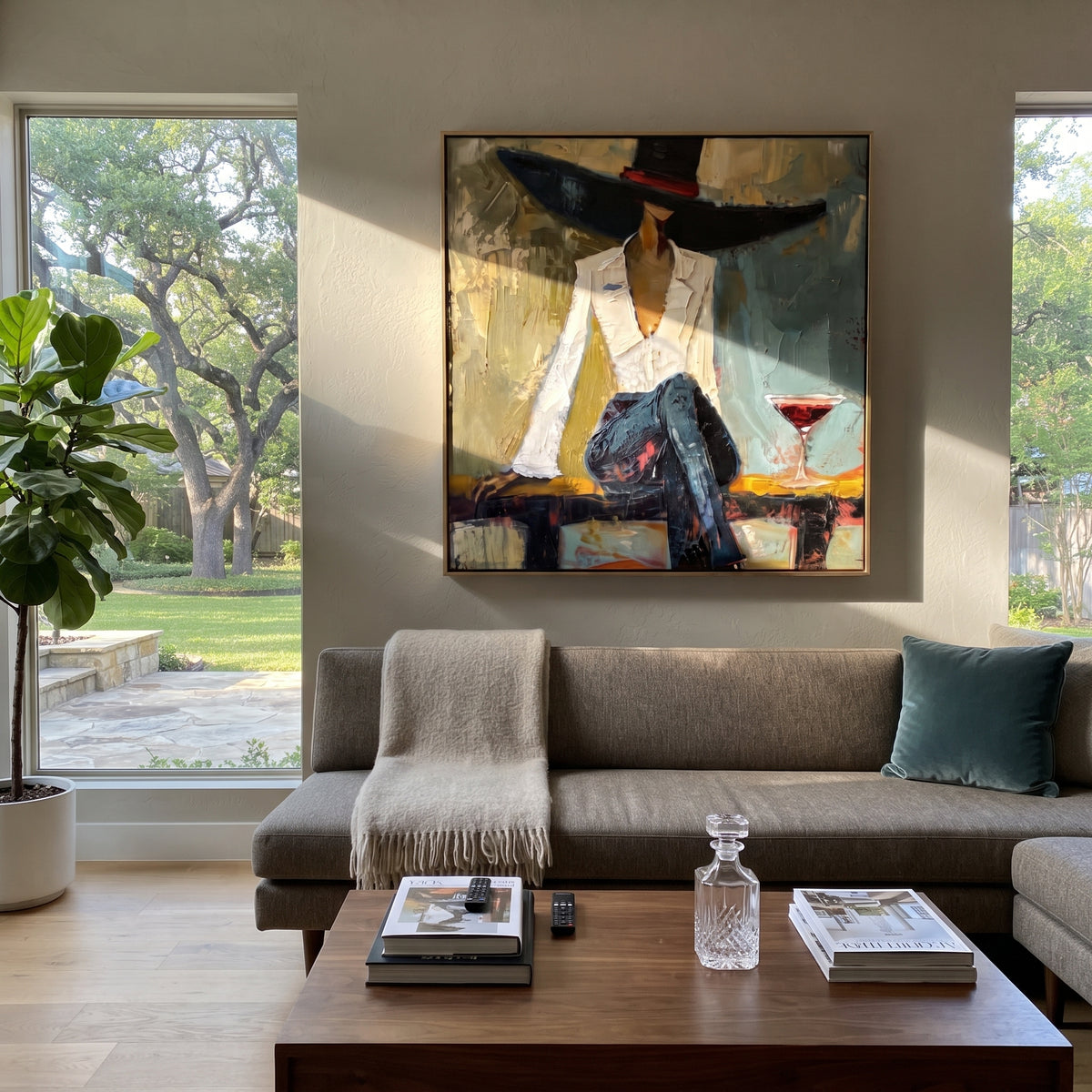 Midnight Brim Wine Hour painting presented in an alternate room setting