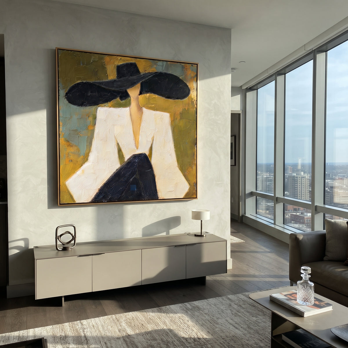 Monochrome Brim Quiet Poise painting presented in an alternate room setting