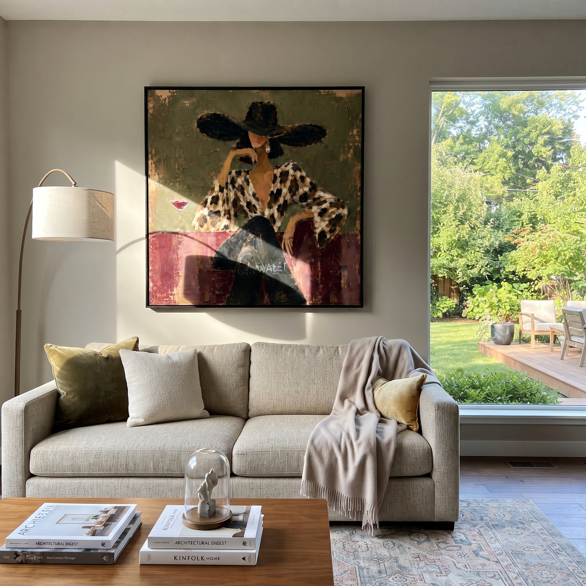 Leopard Blouse Evening Pour painting presented in an alternate room setting