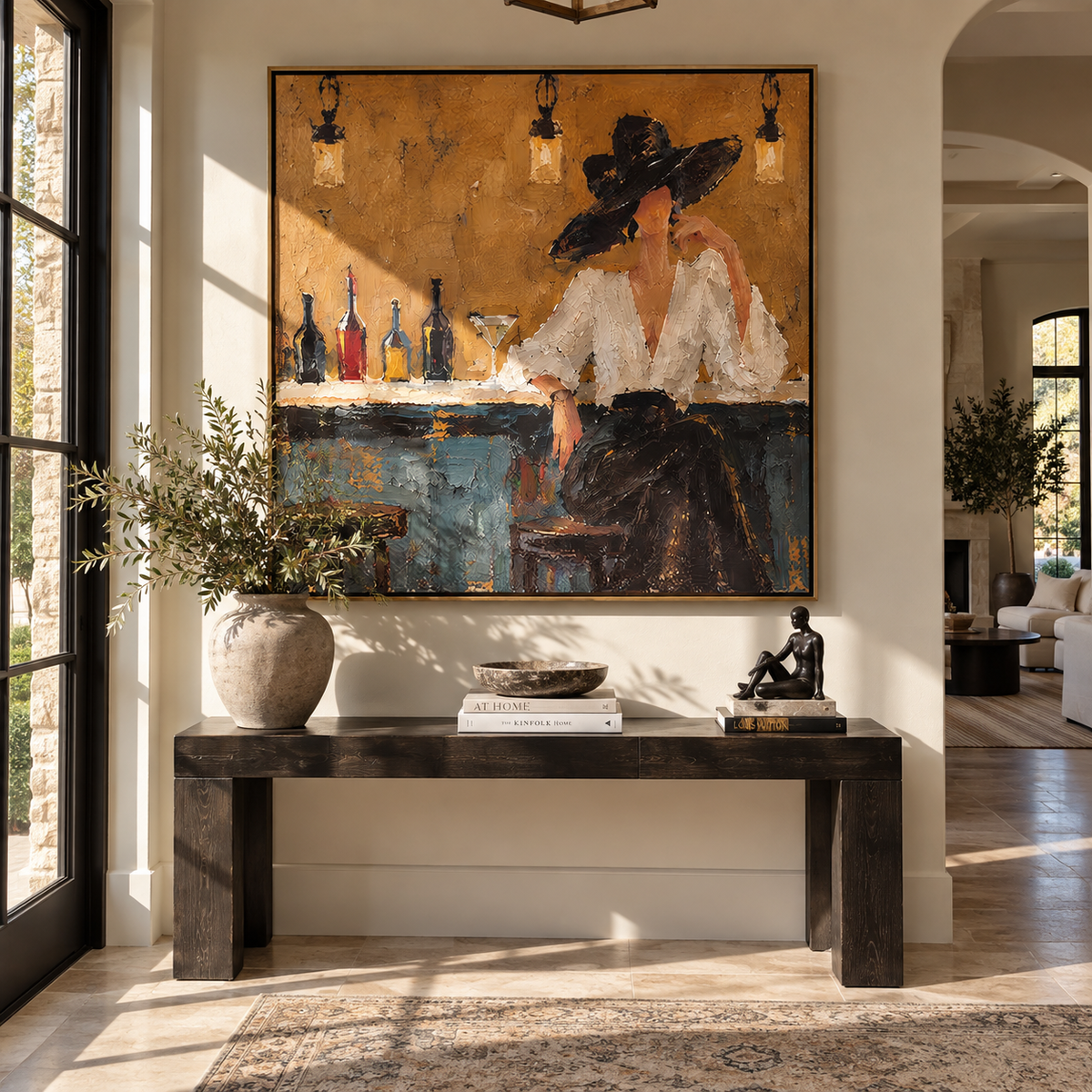 Midnight Brim Amber Pour displayed with natural materials and modern decor