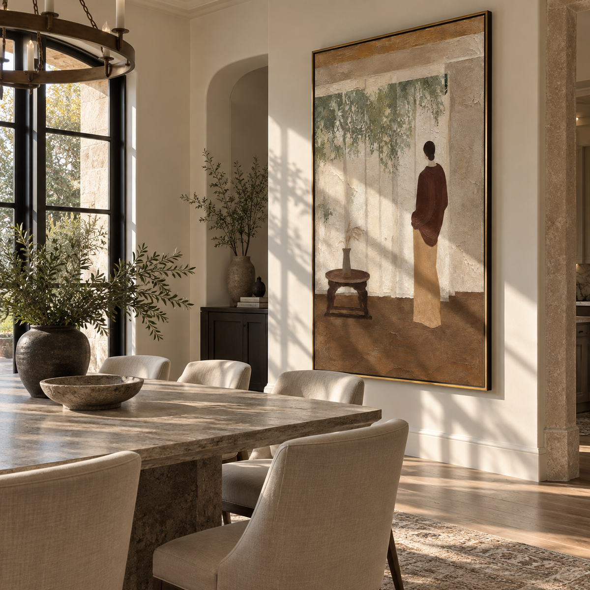 Figure Beyond the Window - solitary figure interior painting shown in modern room setting 4
