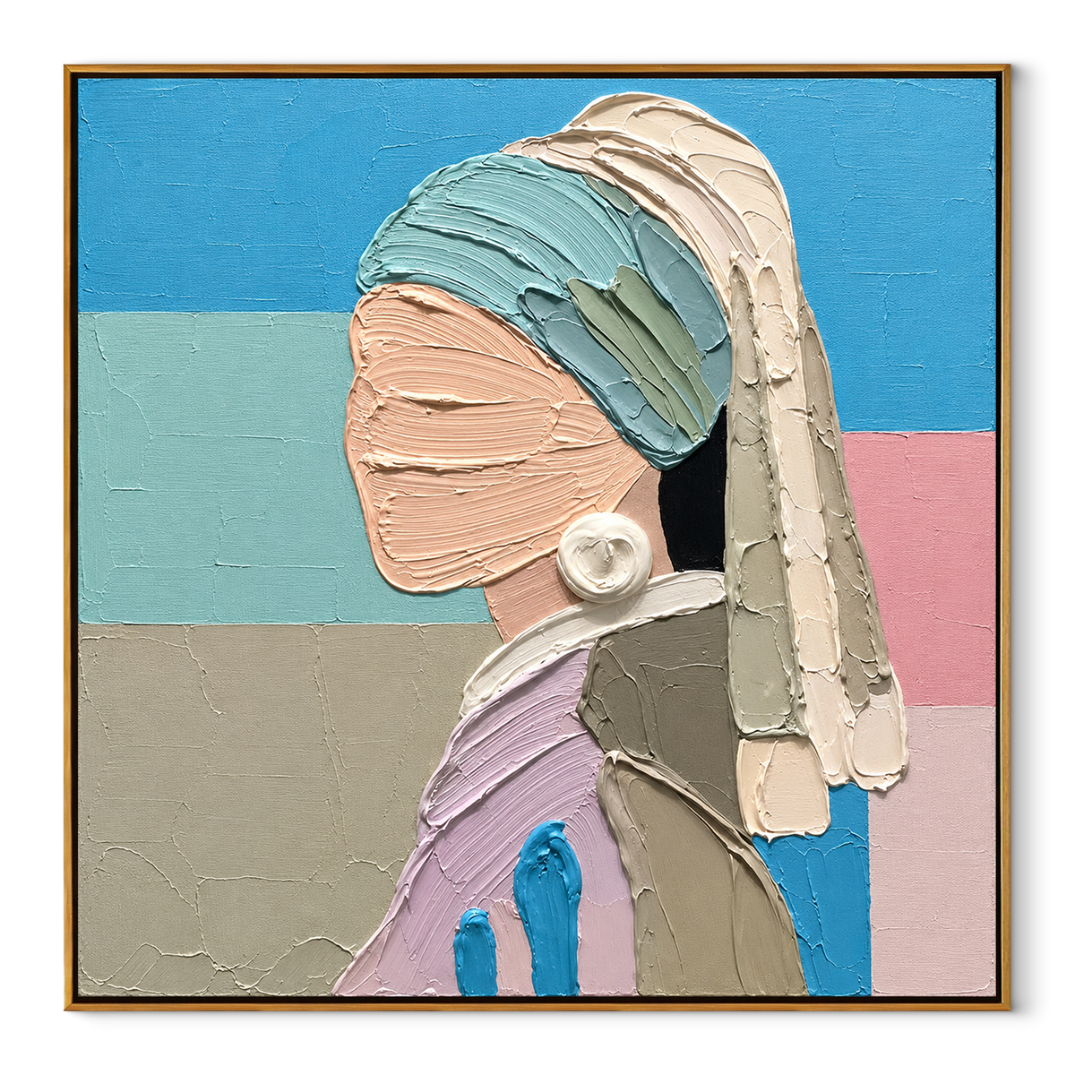 Pearl Profile in Pastels - pearl earring profile painting in a wood frame on white