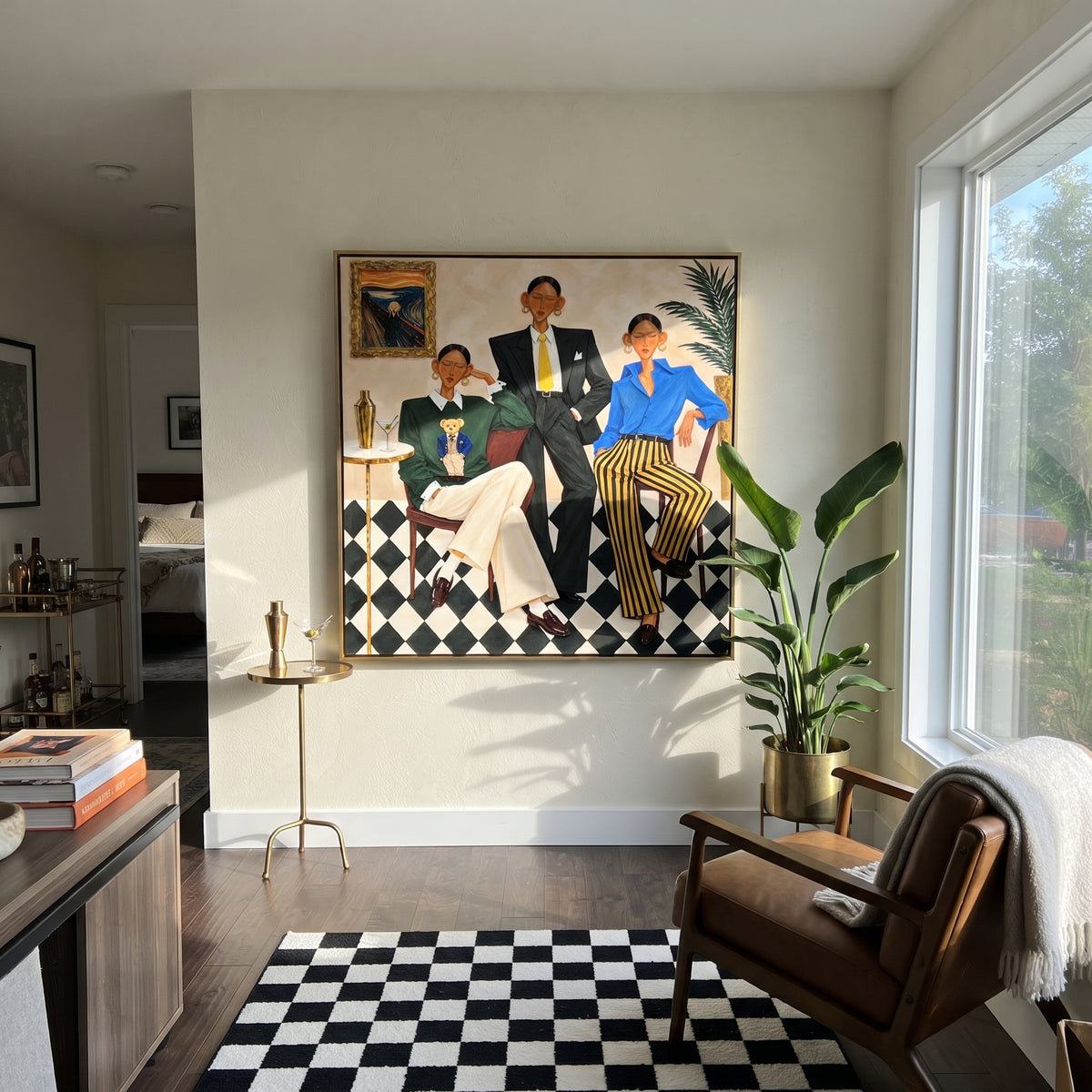 Modern Salon Gathering - retro fashion group painting shown in modern room setting 2