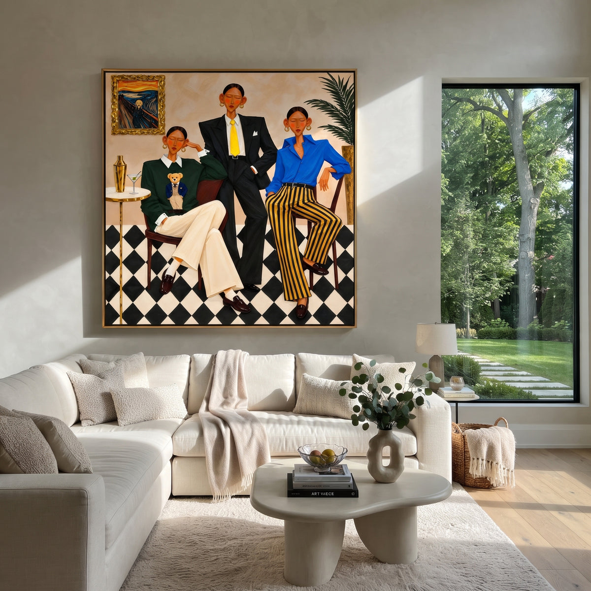 Modern Salon Gathering - retro fashion group painting shown in modern room setting 5