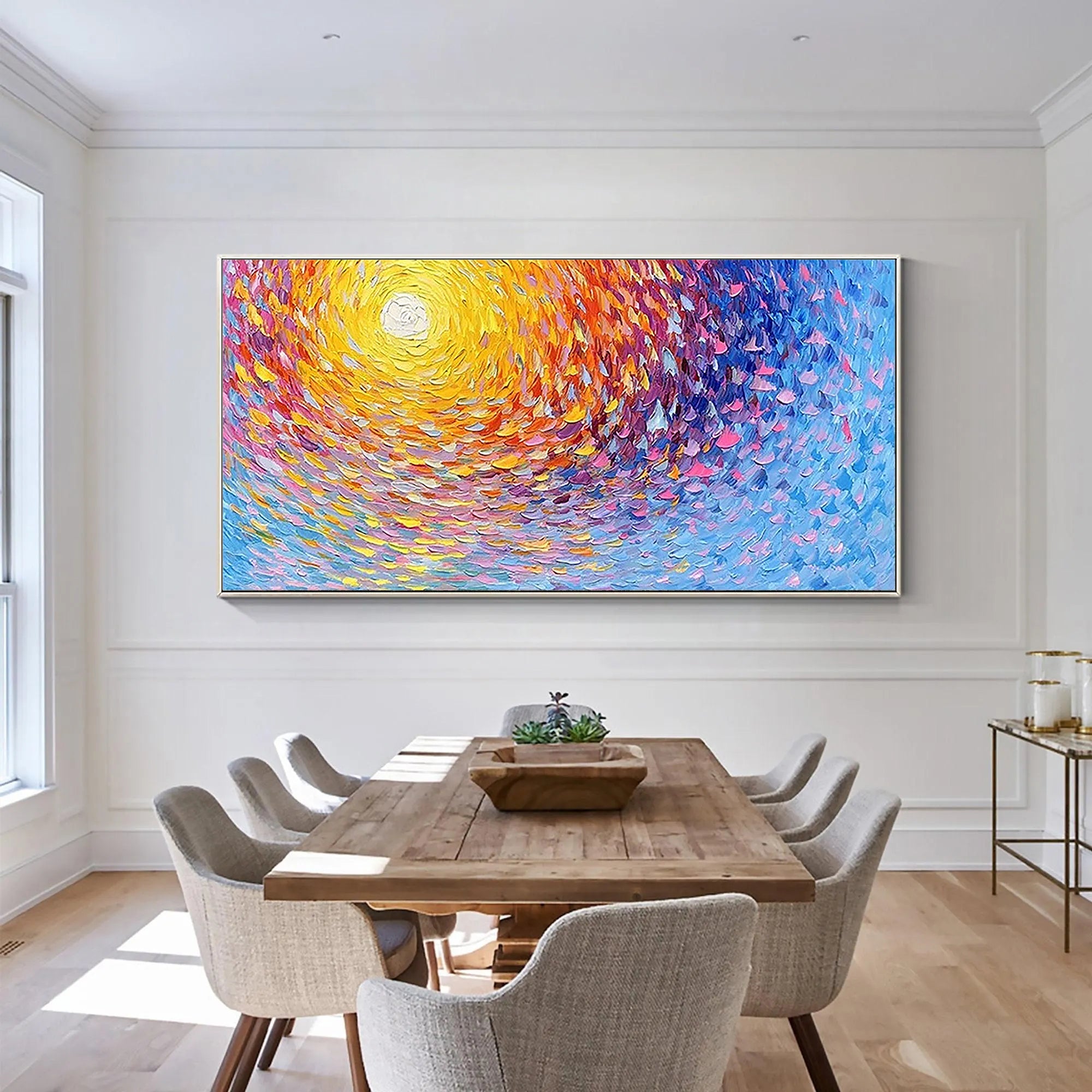 Sunlight Swirl – Vibrant Van Gogh Style Impressionism Abstract Painting | Bold Abstract Palette Knife Living Room Art