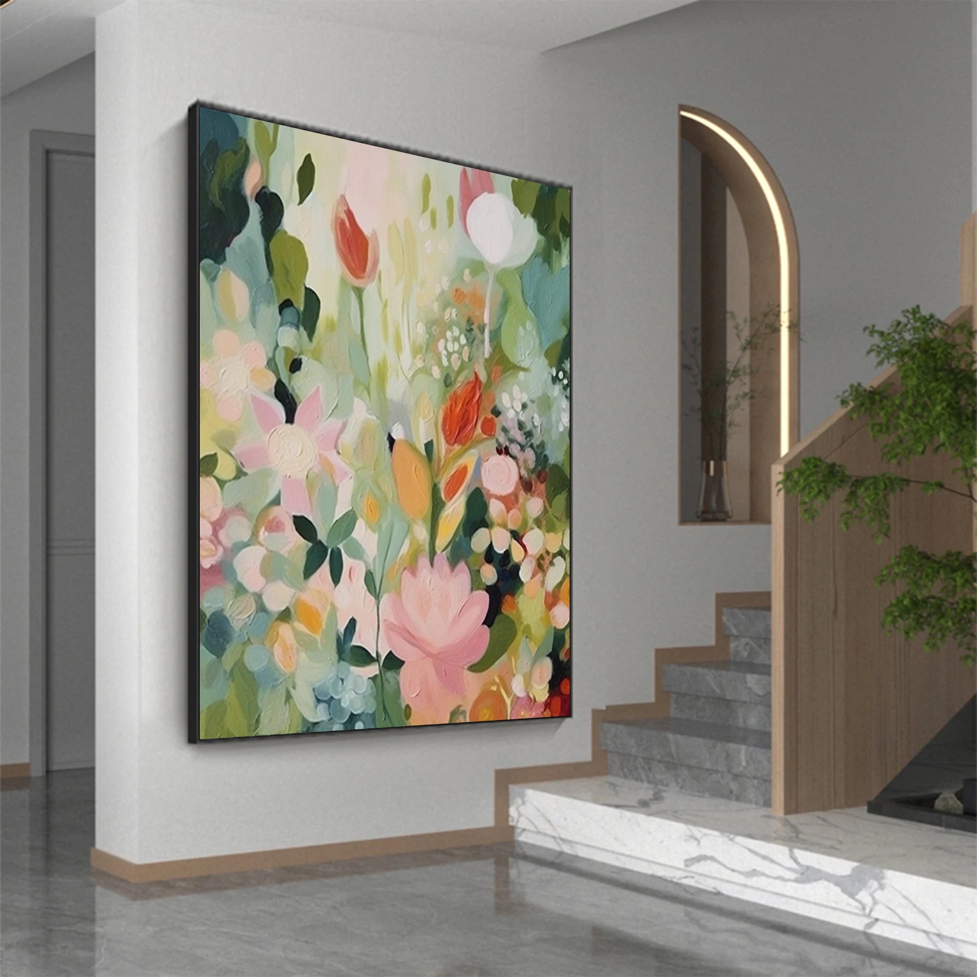 Pastel Garden – Hand-Painted Modern Abstract Wildflower Field Thick Floral Painting | Contemporary Botanical Bedroom & Living Room Art