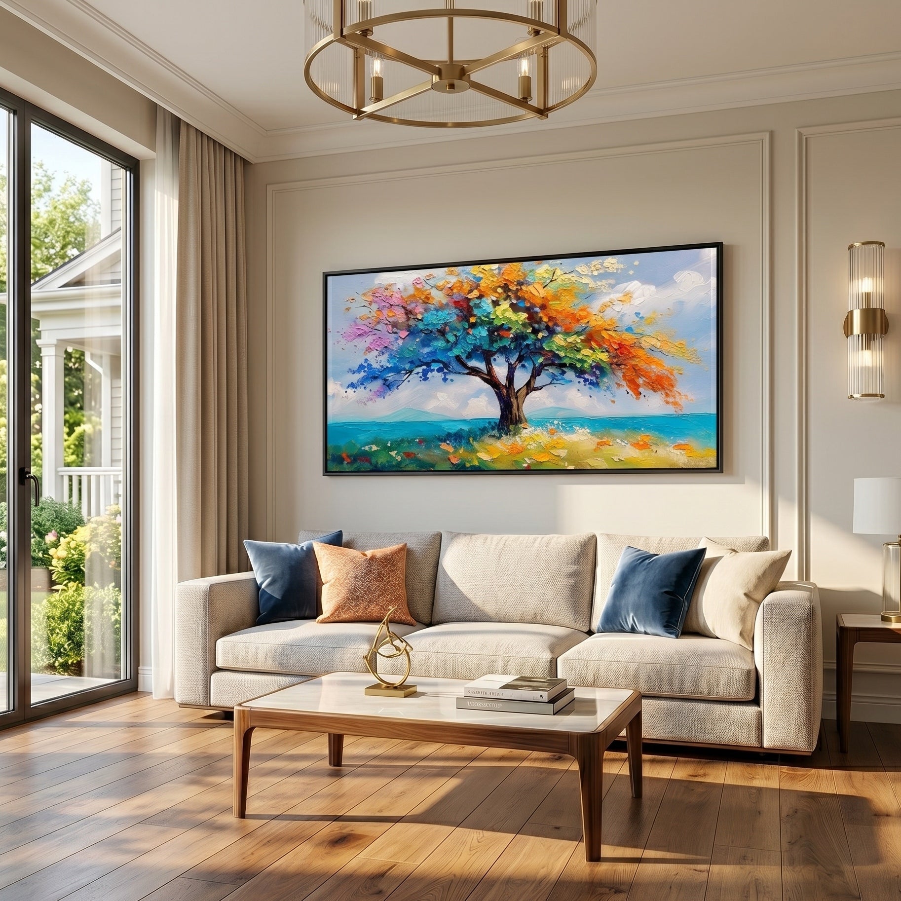 Colors of Life – Modern Impasto Colorful Tree of Life Landscape | Vibrant Living Room Wall Art