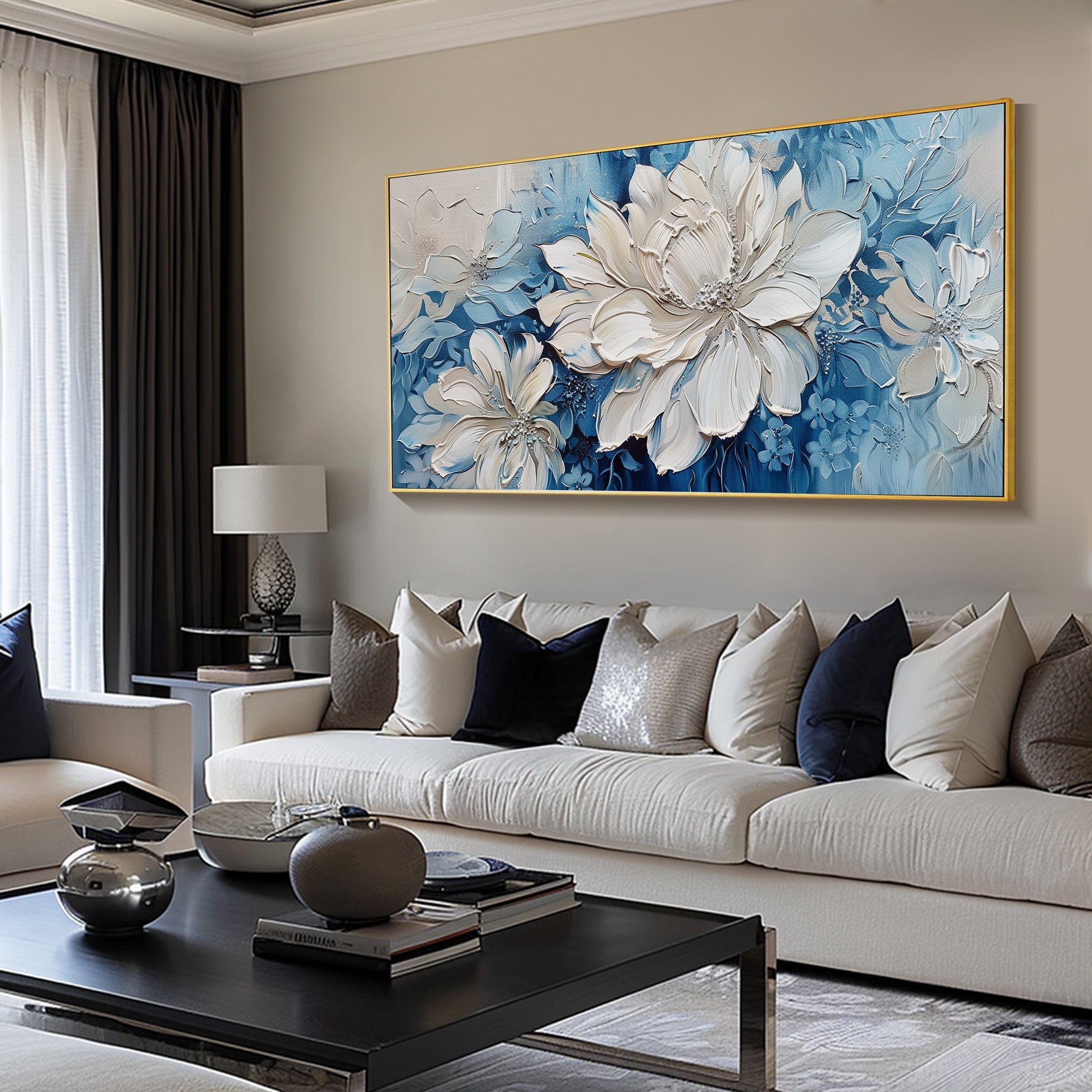 Frozen Petal – 3D Textured Floral Floral Painting | Contemporary Botanical Bedroom & Living Room Art