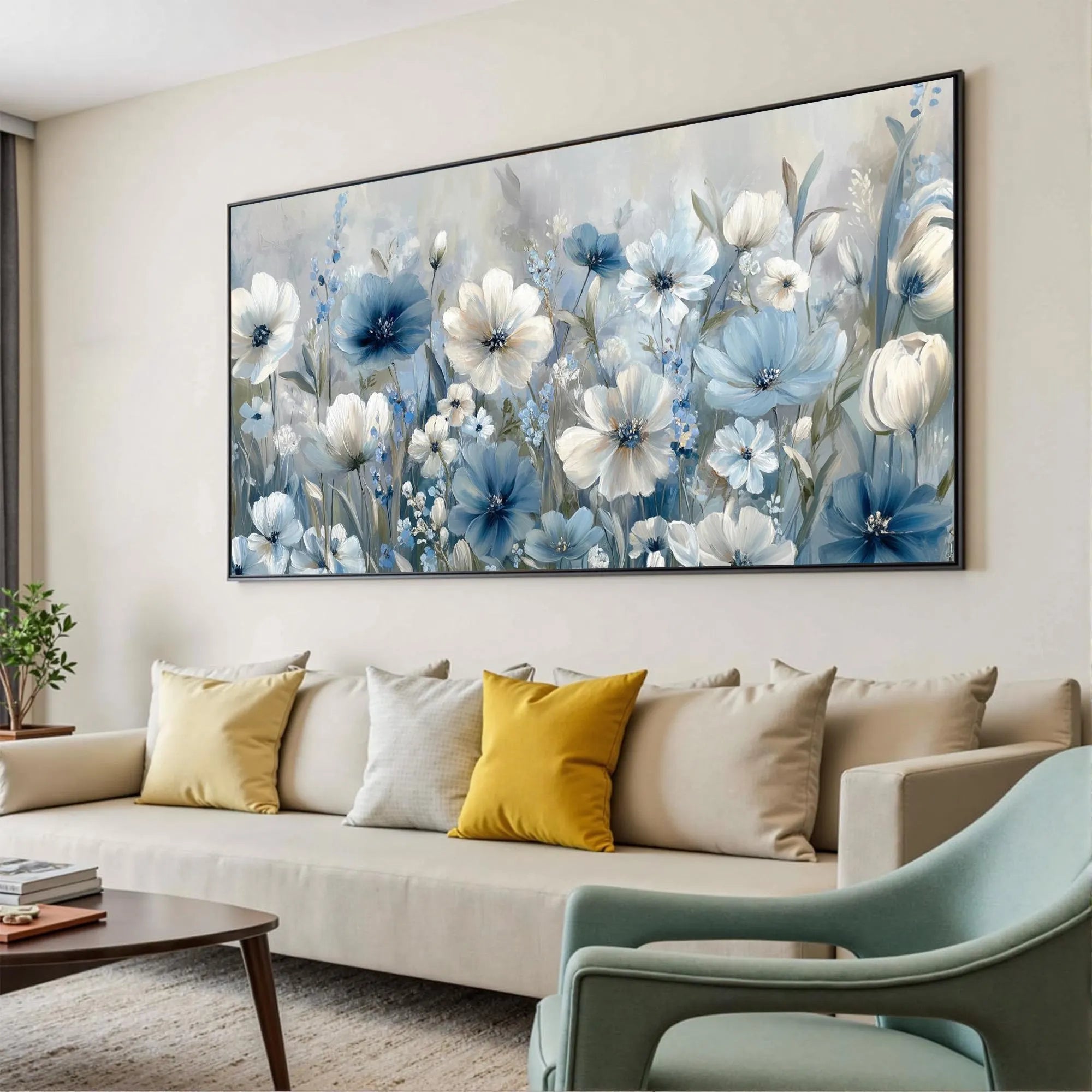 Coastal Bloom – Soft Blue & White Floral Relief Texture Painting | Contemporary Botanical Bedroom & Living Room Art