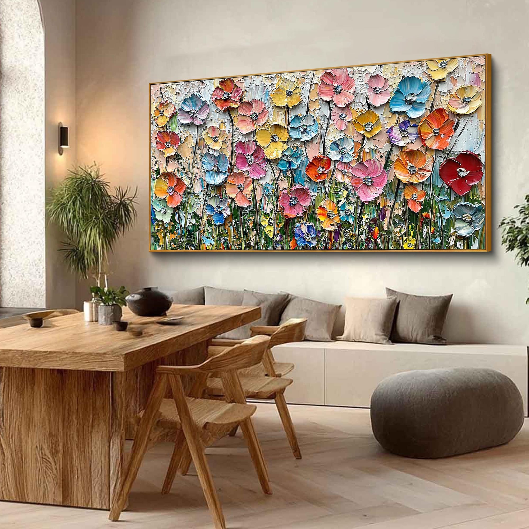 Summer Symphony – Vibrant Wildflower Meadow Impasto Floral Painting | Vibrant Botanical Living Room & Dining Room Art