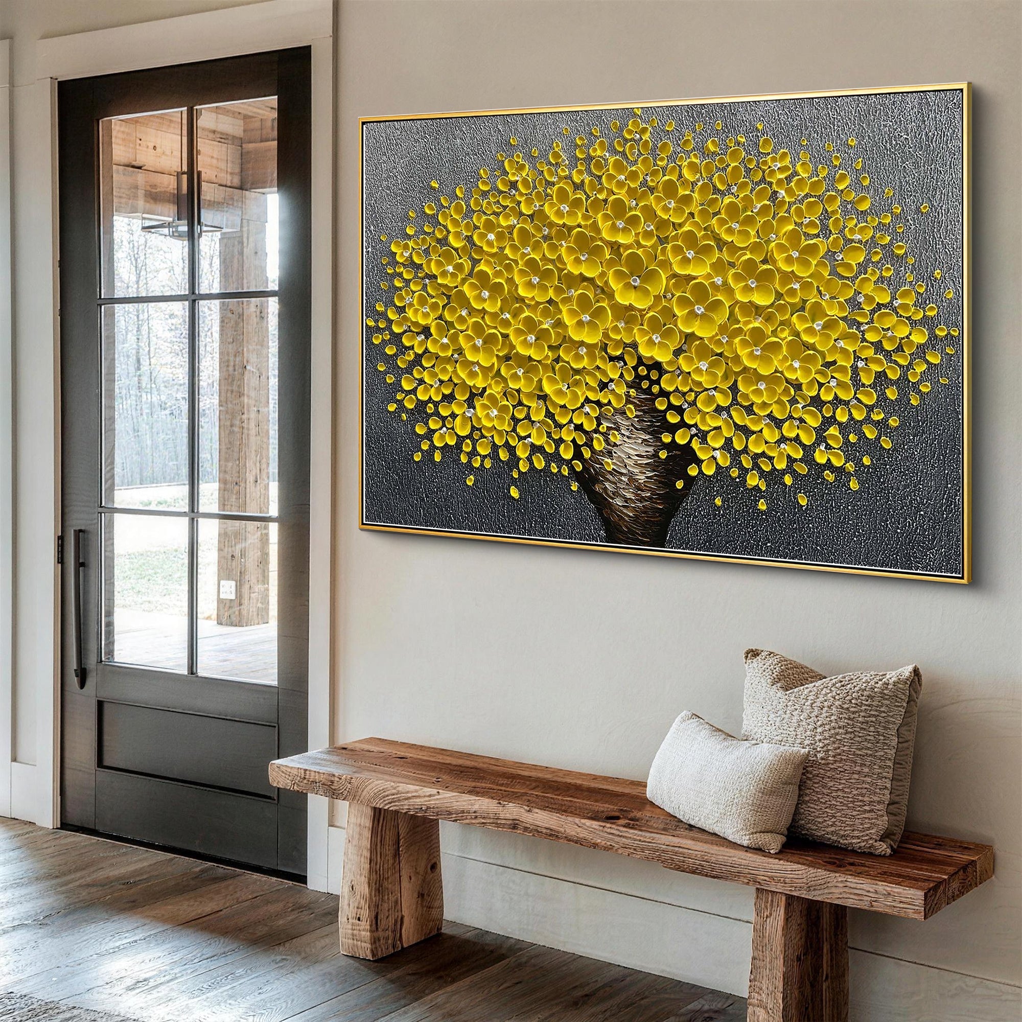 Amber Radiance – Luxury Floral Relief Canvas Floral Painting | Contemporary Botanical Bedroom & Living Room Art