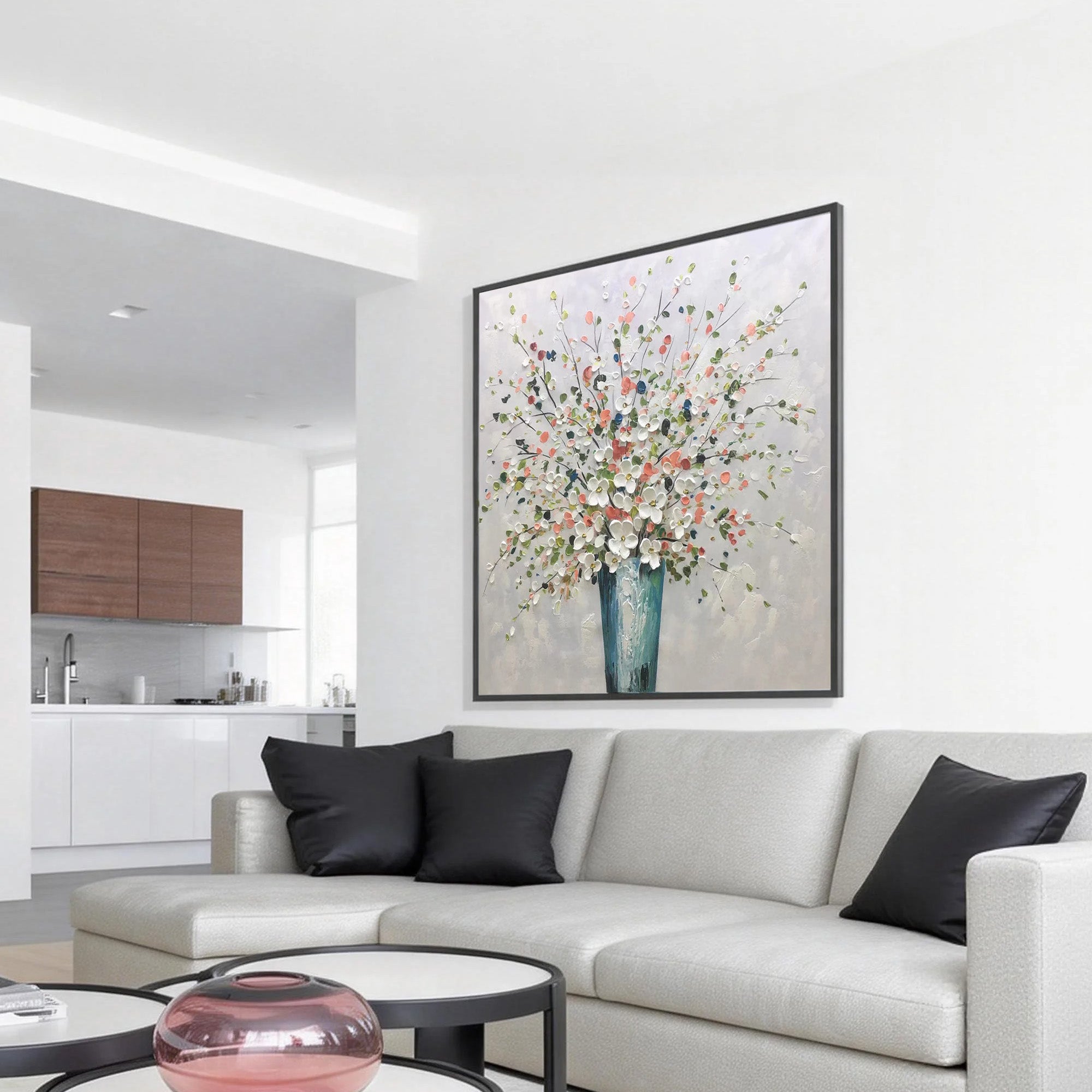 Floral Harvest – Hand-Painted Wildflower Vase Impressionist Palette Knife Textured Oil Floral Painting | Contemporary Botanical Bedroom & Living Room Art