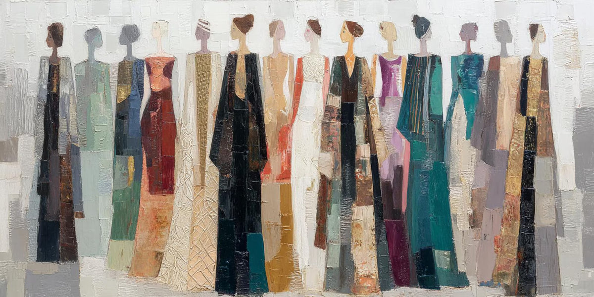 Figures in Painted Rhythm – Colorful Abstract Figure Painting | Contemporary Horizontal Wall Art