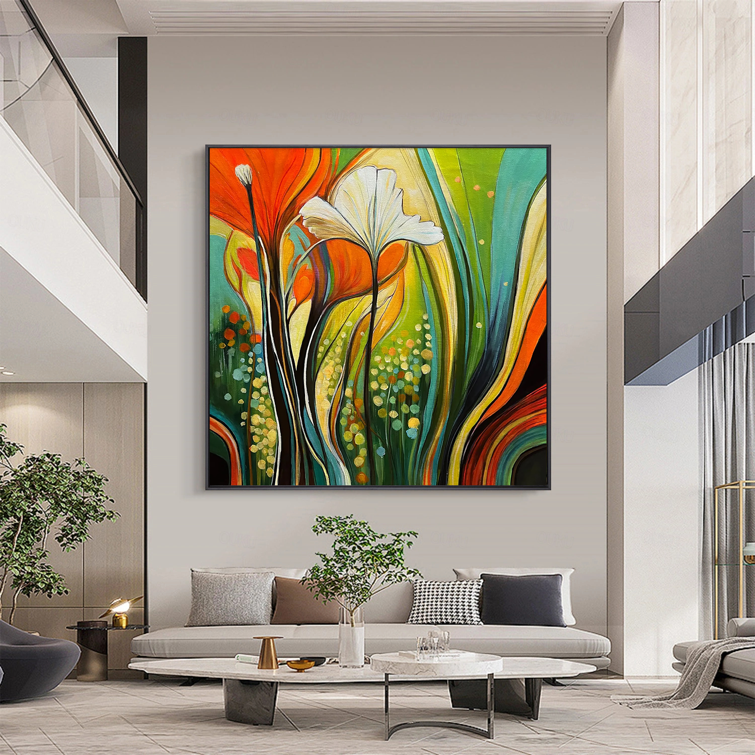 Vivid Rhythm – Hand-Painted Multicolored Floral Vines Abstract Painting | Vibrant Botanical Living Room & Dining Room Art