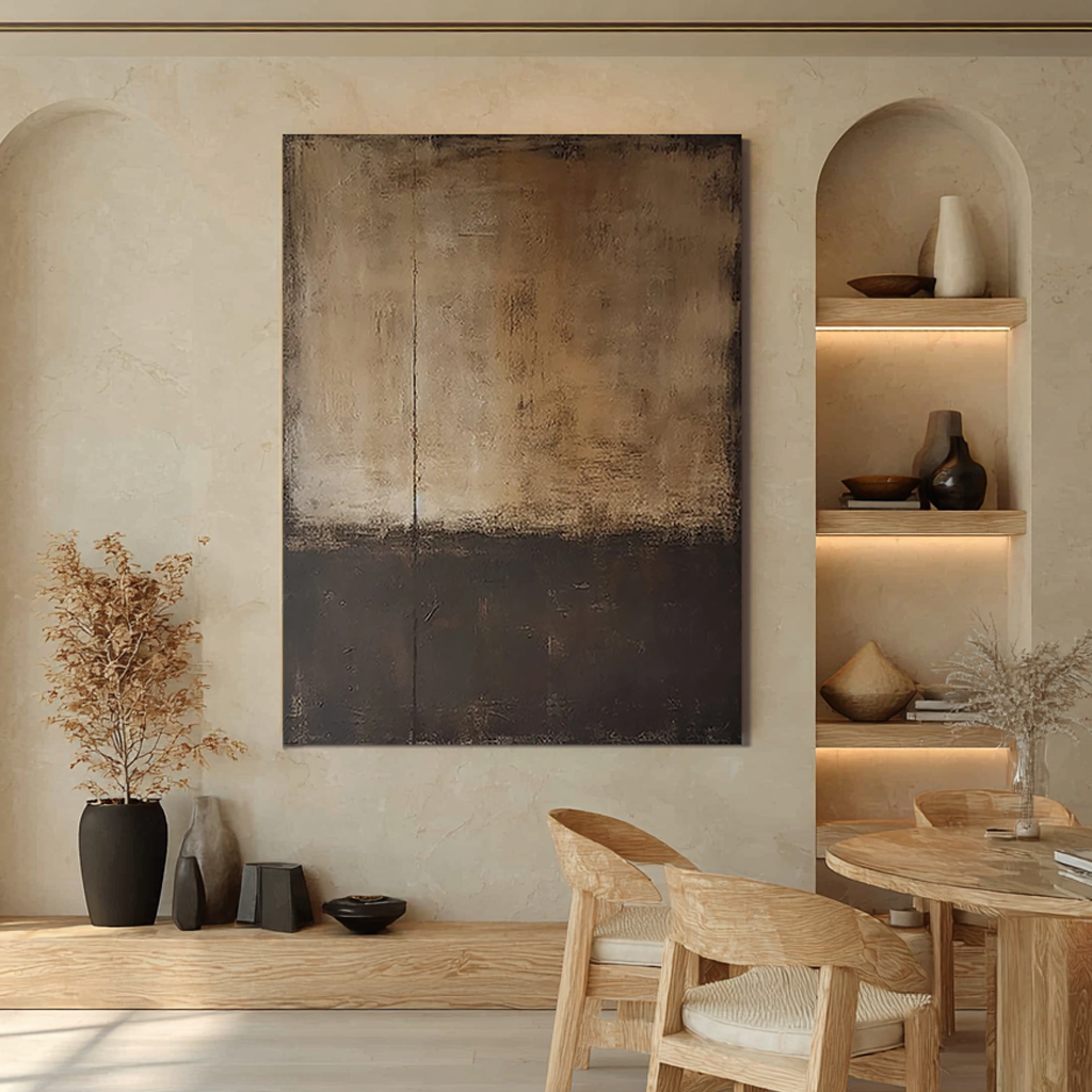 Echoes of Time – Wabi-Sabi Earthy Brown Abstract Painting | Minimalist Vertical Canvas Entryway Art