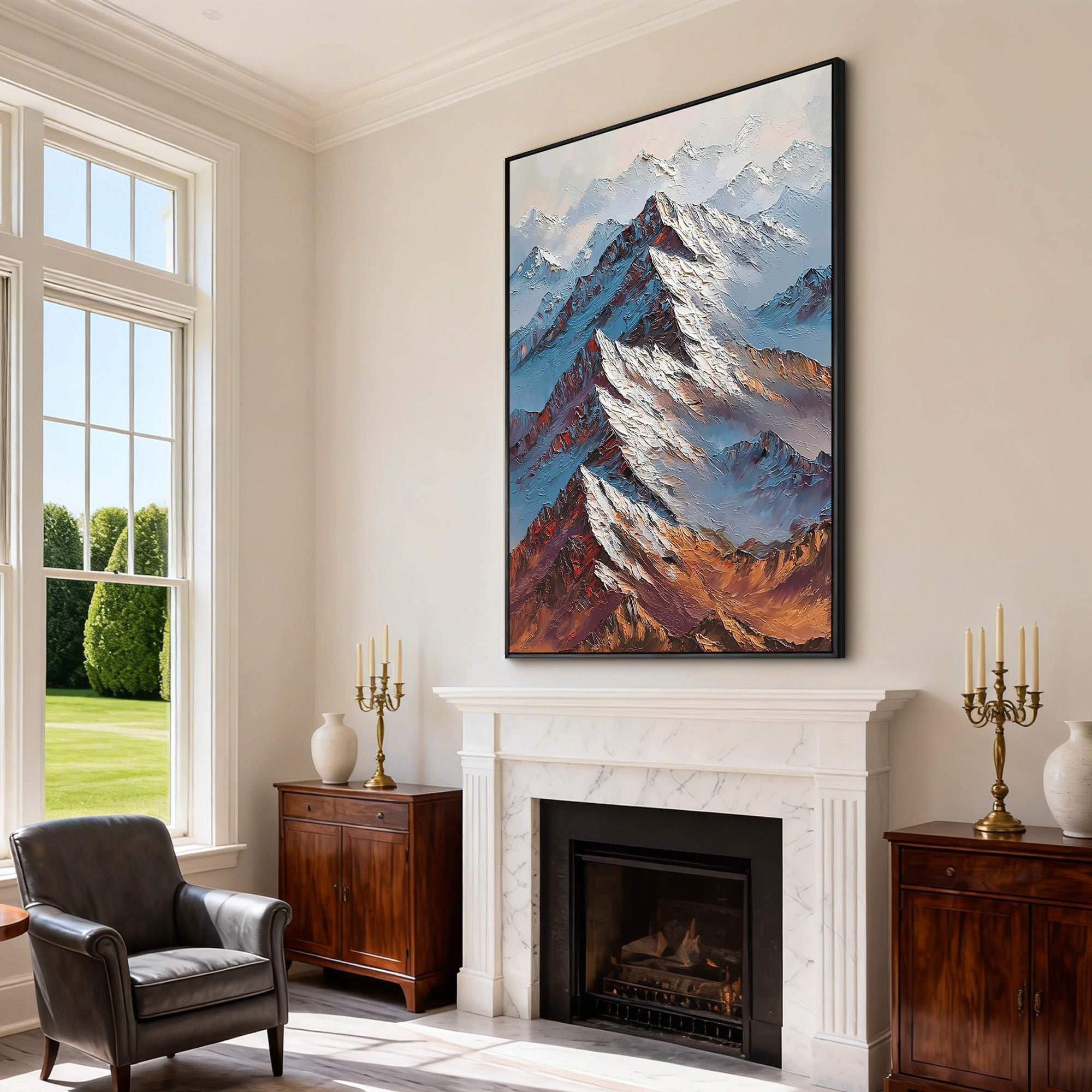 Ember Summit – Bold Textured Alpine Landscape Heavy Painting | Contemporary Mountain Living Room & Home Office Art
