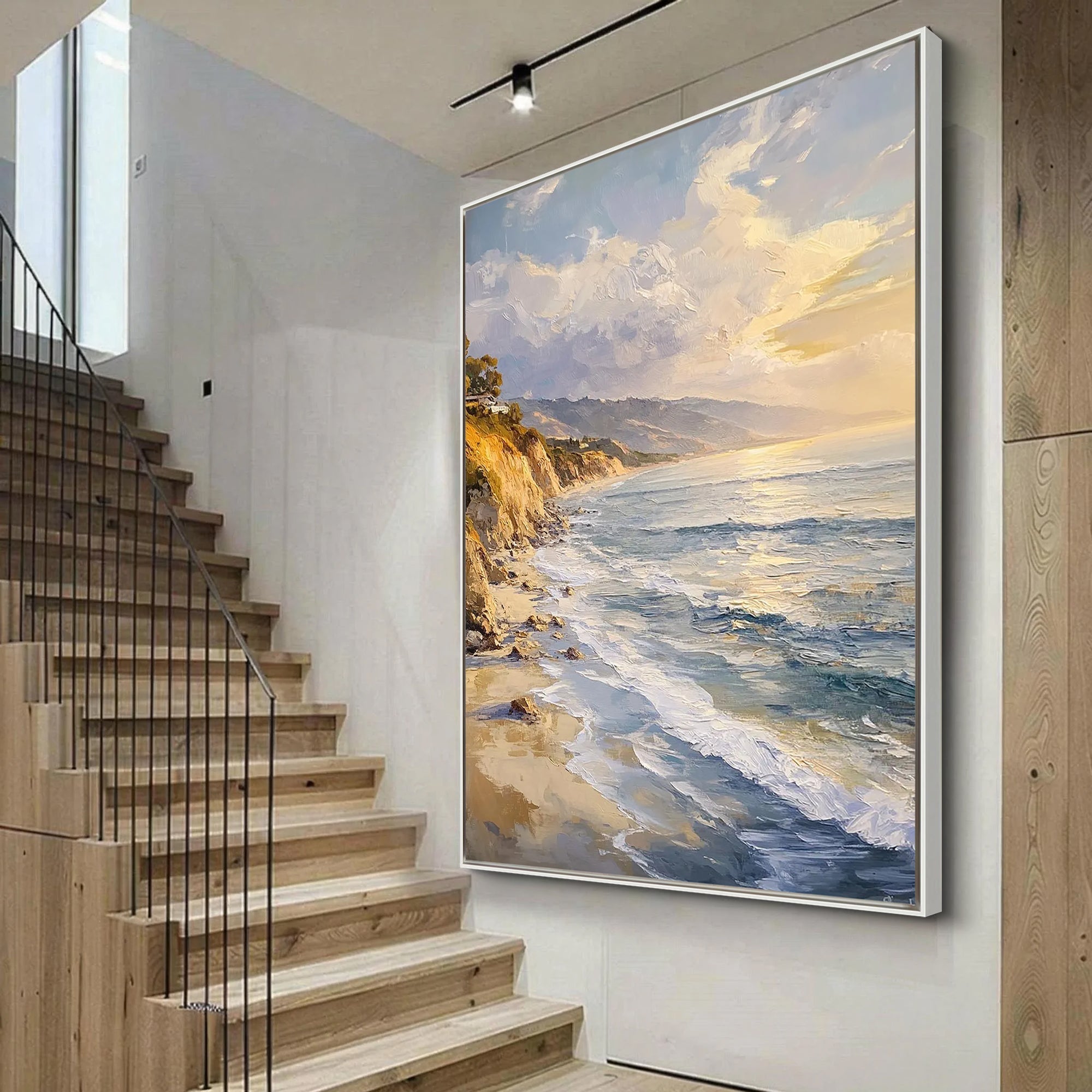 Coastal Dawn – Hand-Painted Ocean Beach Waves Palette Knife Impressionist Seascape Painting | Coastal Modern Living Room & Bedroom Art