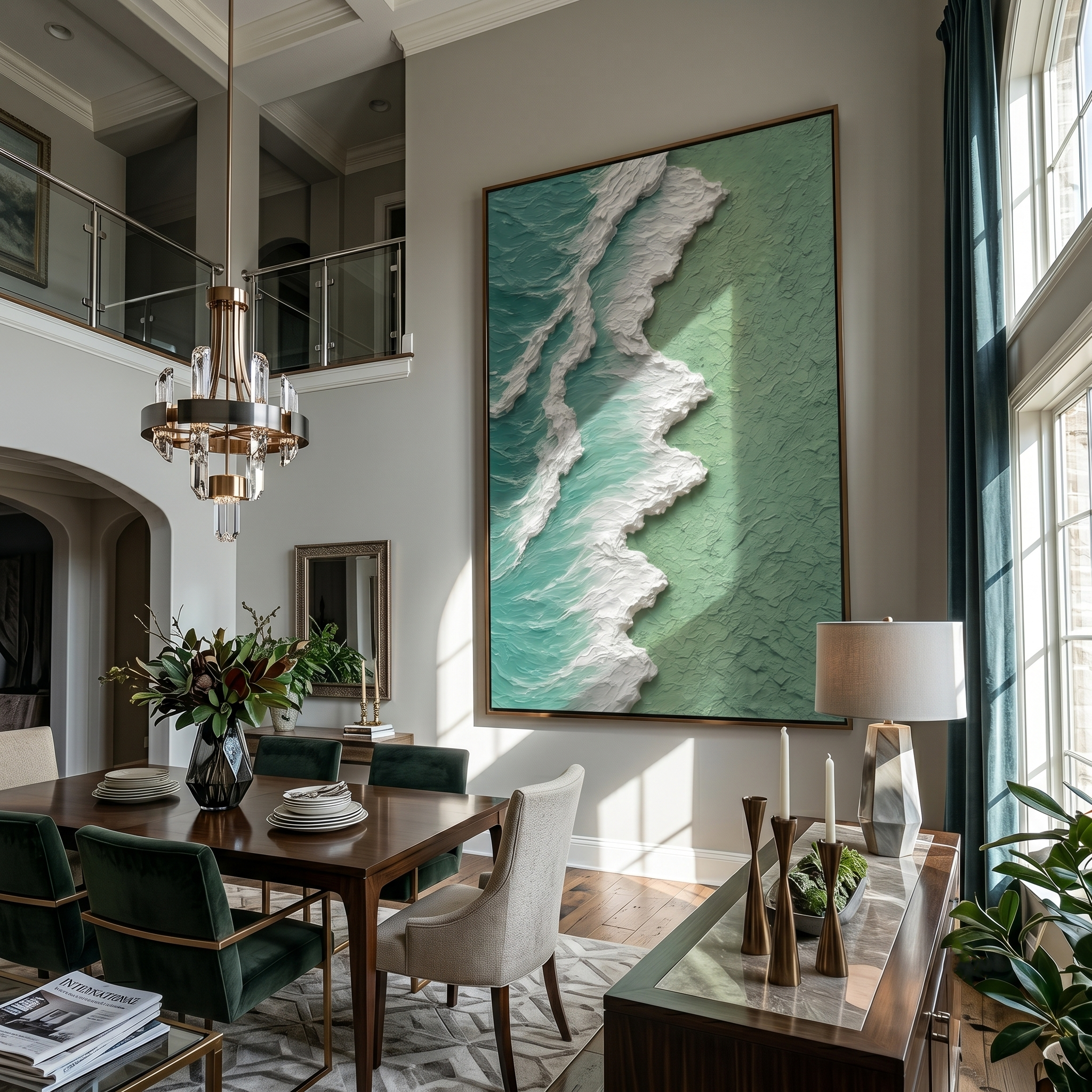 Ocean's Pulse – Modern Impasto Textured Painting | Creative Wabi-Sabi Mint Sea Wave Entryway Art