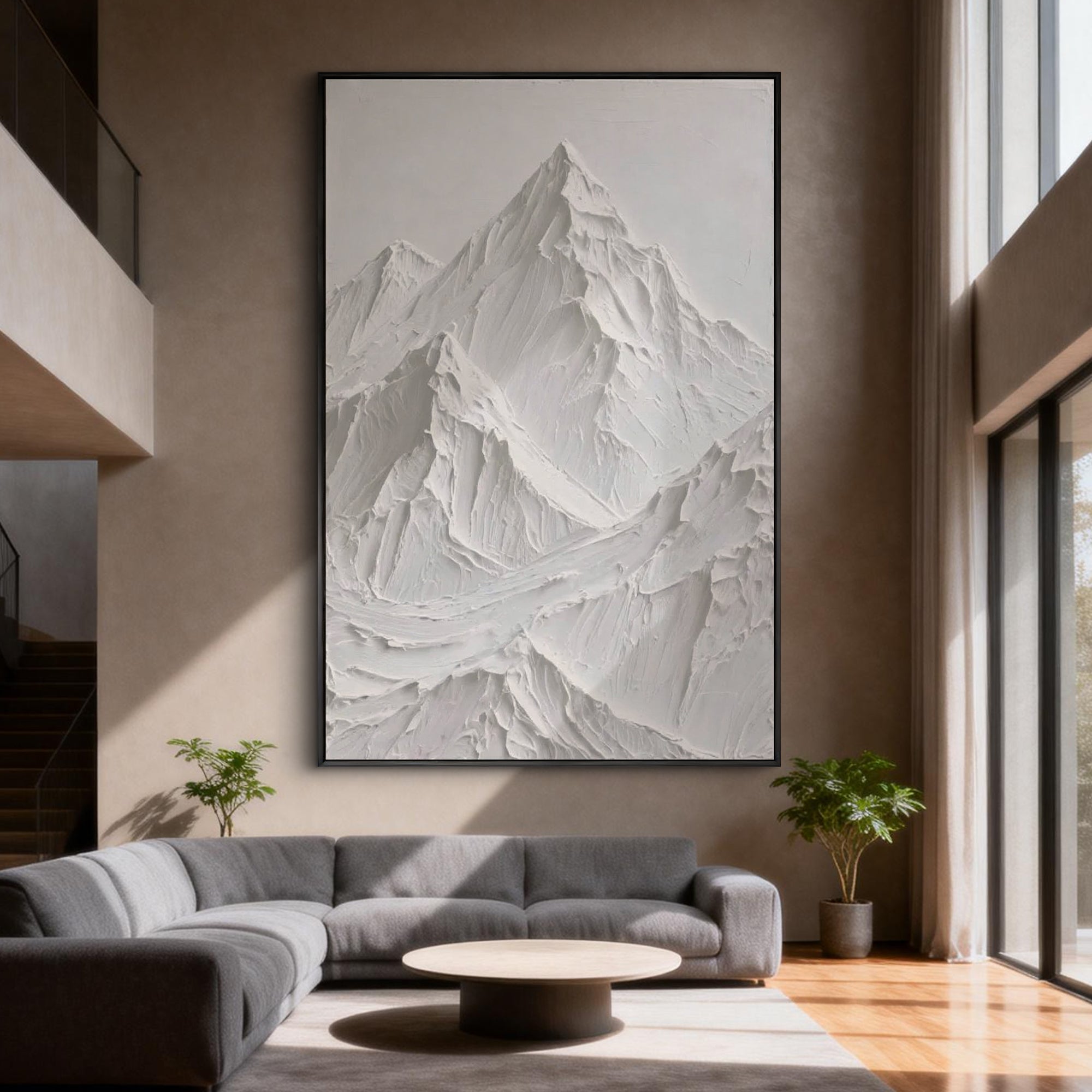 Snow Crest – Modern White Plaster Relief Texture Painting | Contemporary Plaster Texture Living Room & Office Art