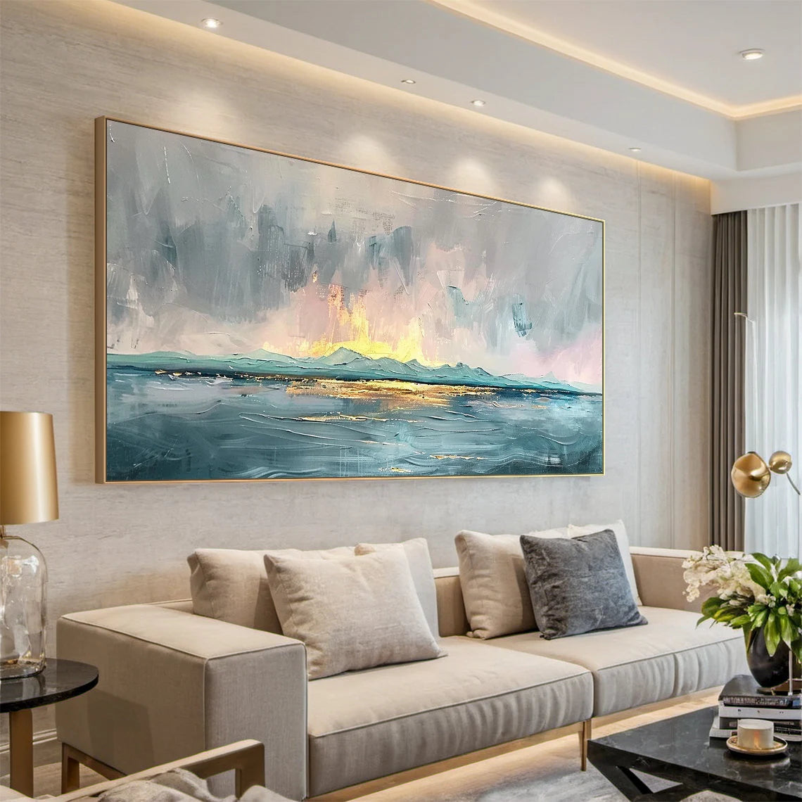 Ocean Glow – Impressionist Sunrise Impasto Texture Painting | Coastal Modern Living Room & Bedroom Art
