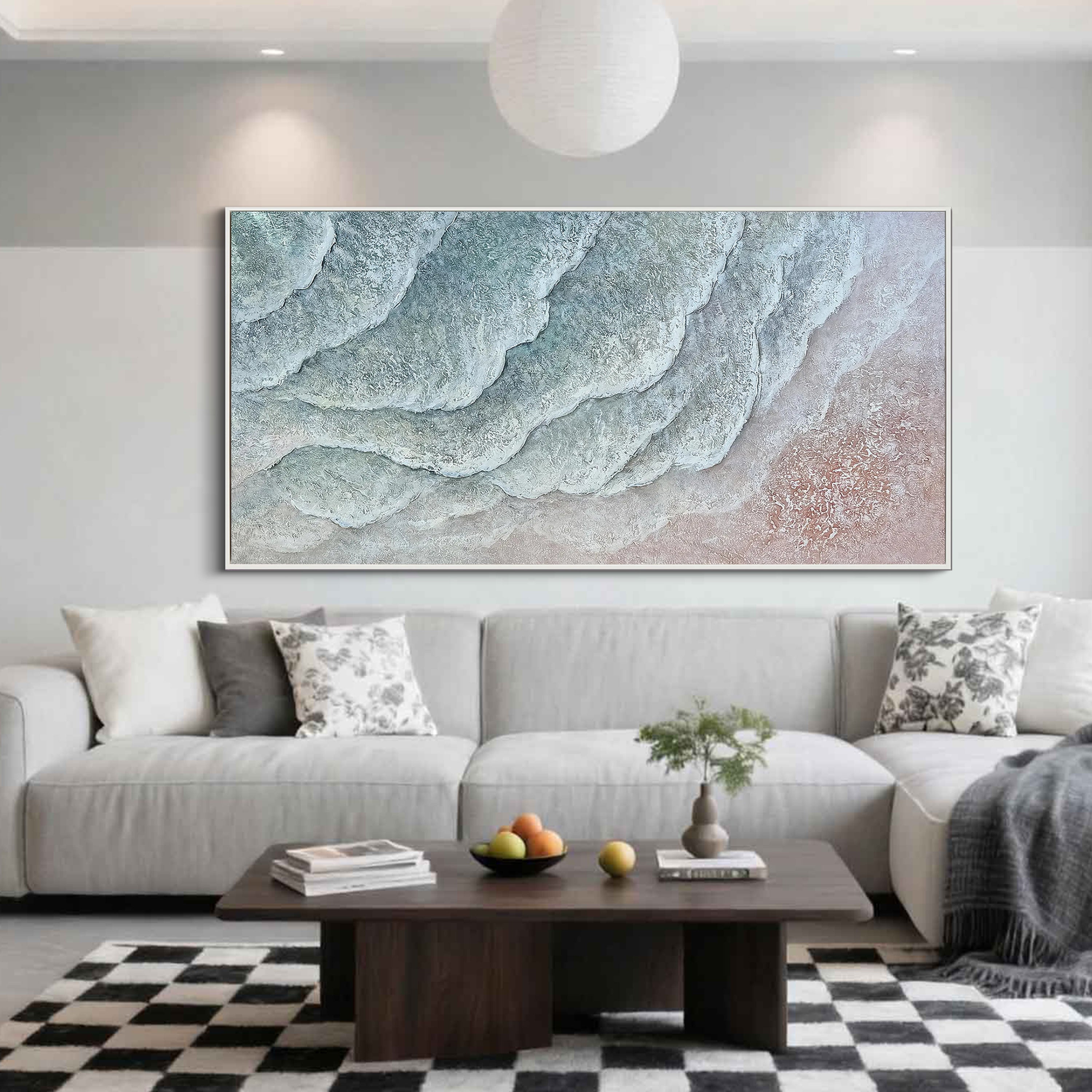 Gentle Tides – Modern Heavy Textured Abstract Waves | Wabi-Sabi Living Room Horizontal Wall Art