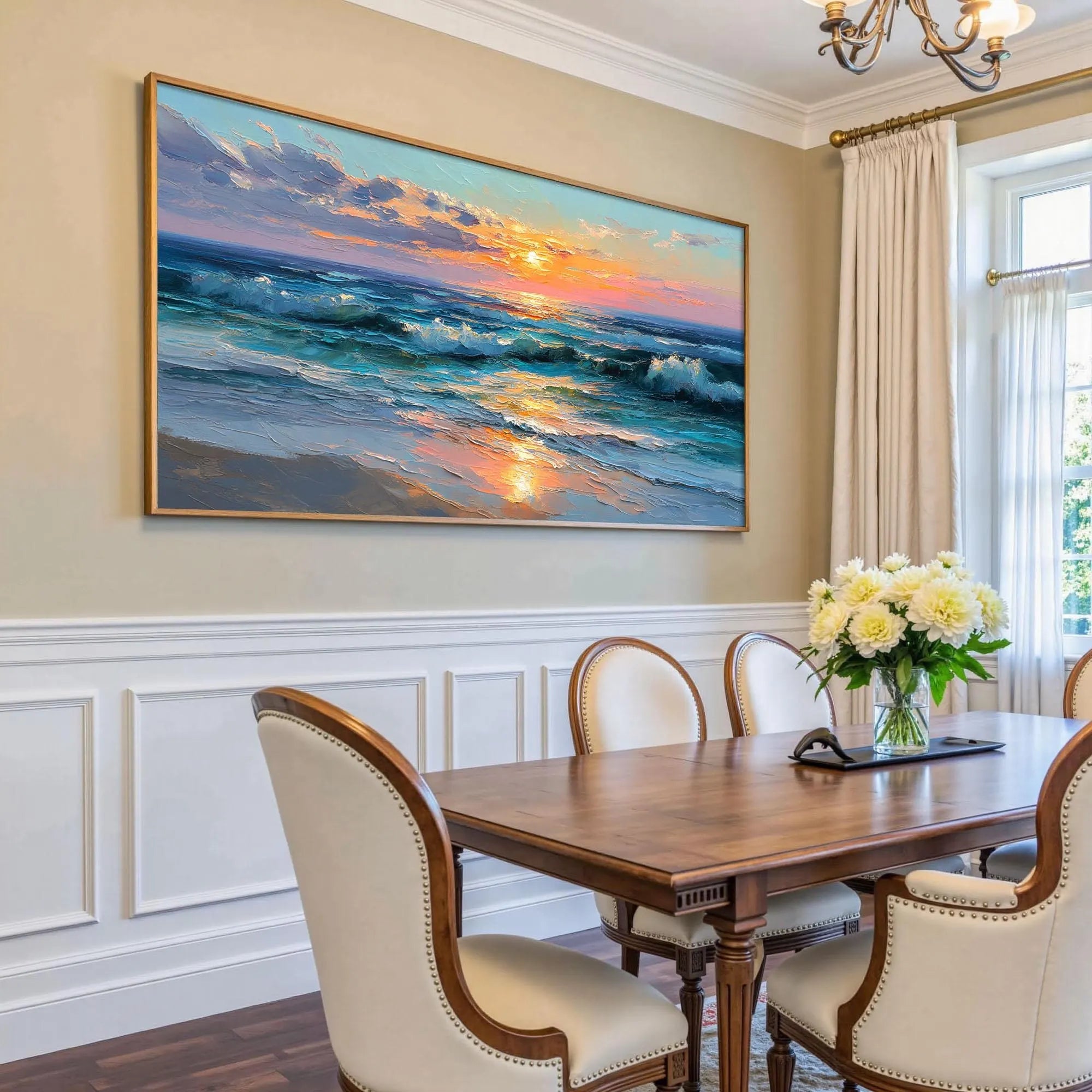Sunset Tide – Modern Coastal Sunset Texture Painting | Contemporary Landscape Living Room & Dining Room Art