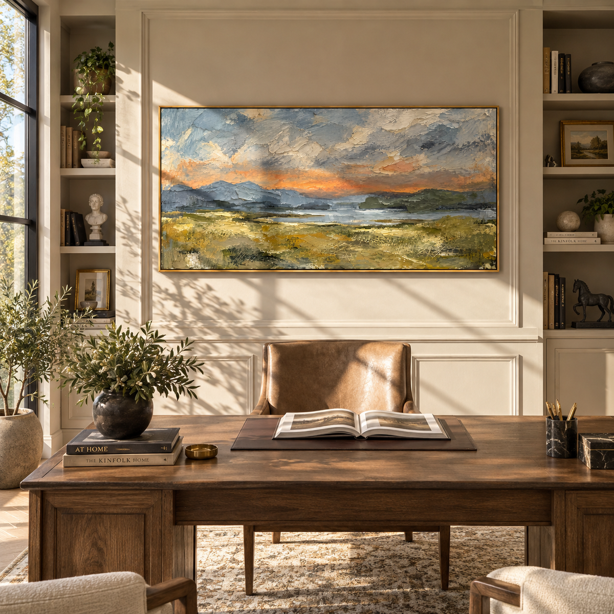 Weather Moves Across Plains displayed with natural materials and modern decor
