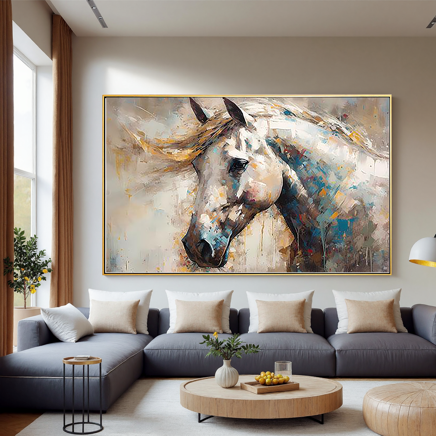 Vivid Stallion – Colorful Palette Knife Animal Abstract Painting | Bold Abstract Palette Knife Living Room Art