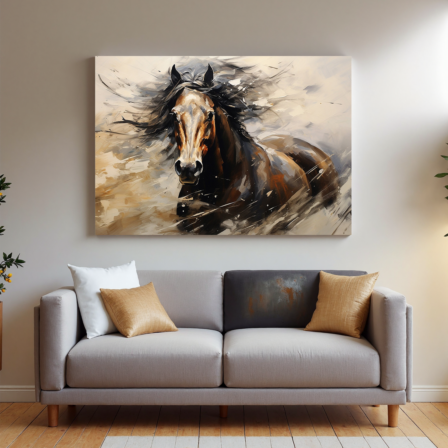 Dark Stallion – Modern 3D Animal Portrait Canvas Texture Painting | Bold Expressionist Living Room & Dining Room Art