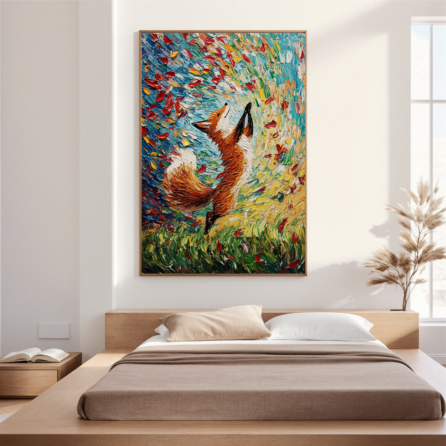 Autumn Dance – Textured Impressionist Fox Painting | Vibrant Whimsical Living Room Art