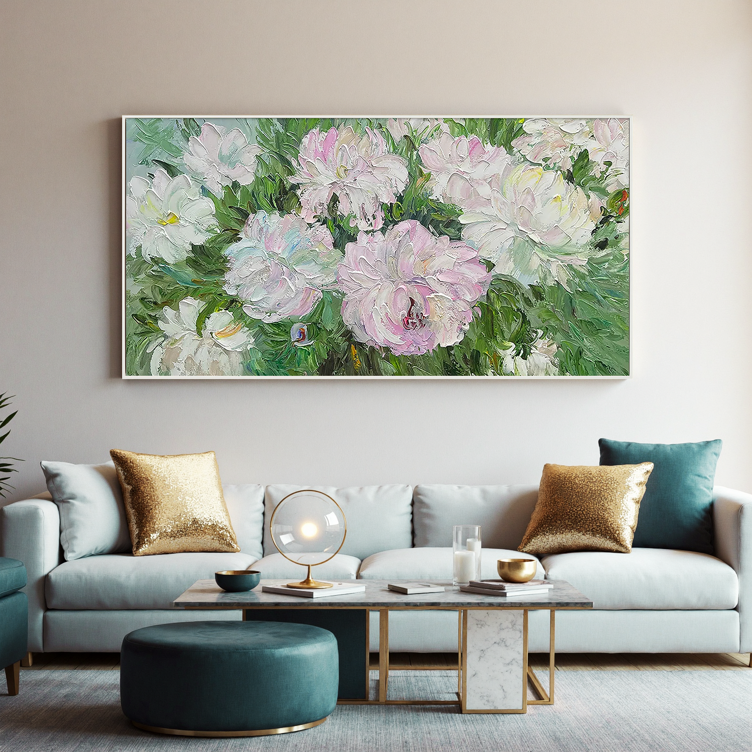 Spring Bloom – Pink & White Impasto Peony Floral Painting | French Vintage Bedroom Romantic Art