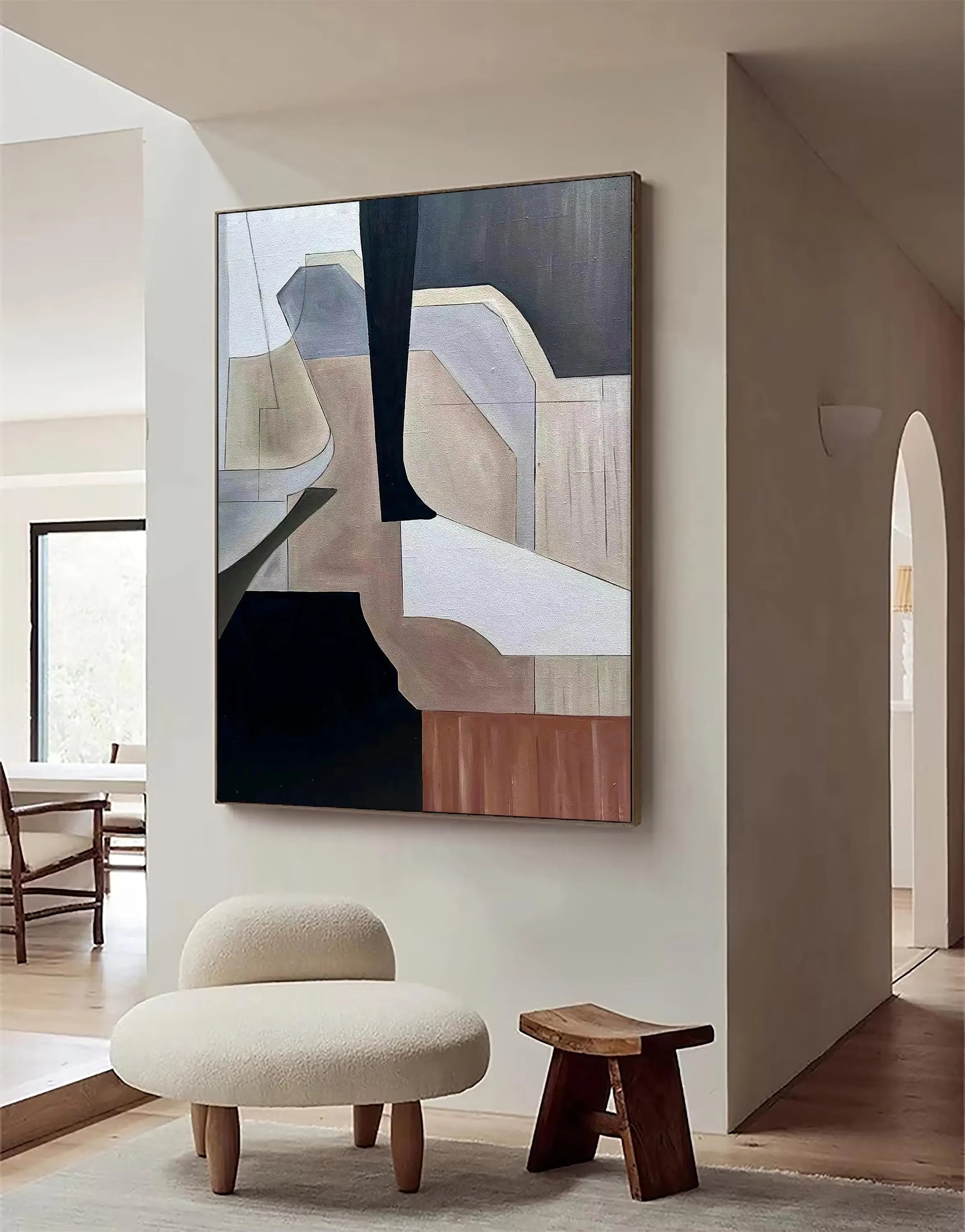 Urban Geometric – Hand-Painted Modern Abstract Neutral Tone Block Minimalist Painting | Modern Minimalist Bedroom & Home Office Art