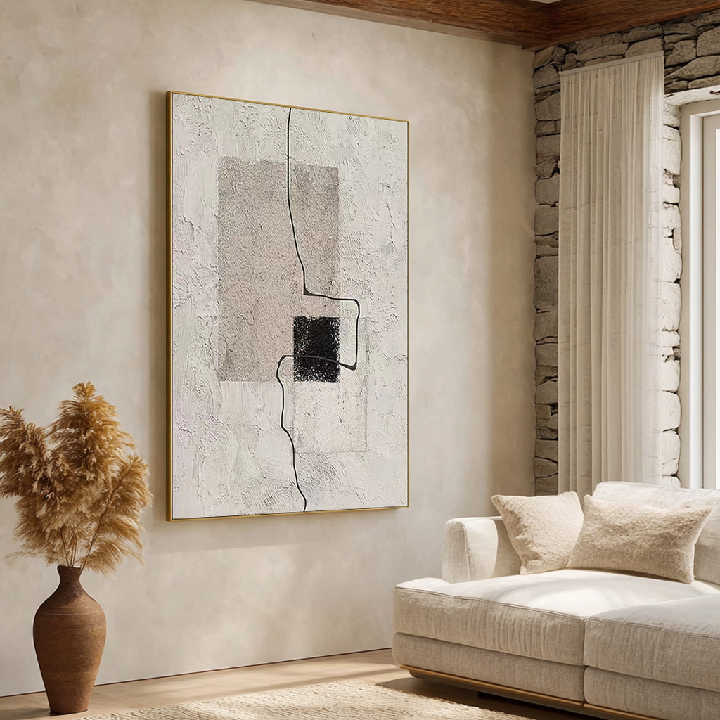 Urban Grid – Grey & Black Plaster Minimalist Painting | Modern Minimalist Bedroom & Home Office Art