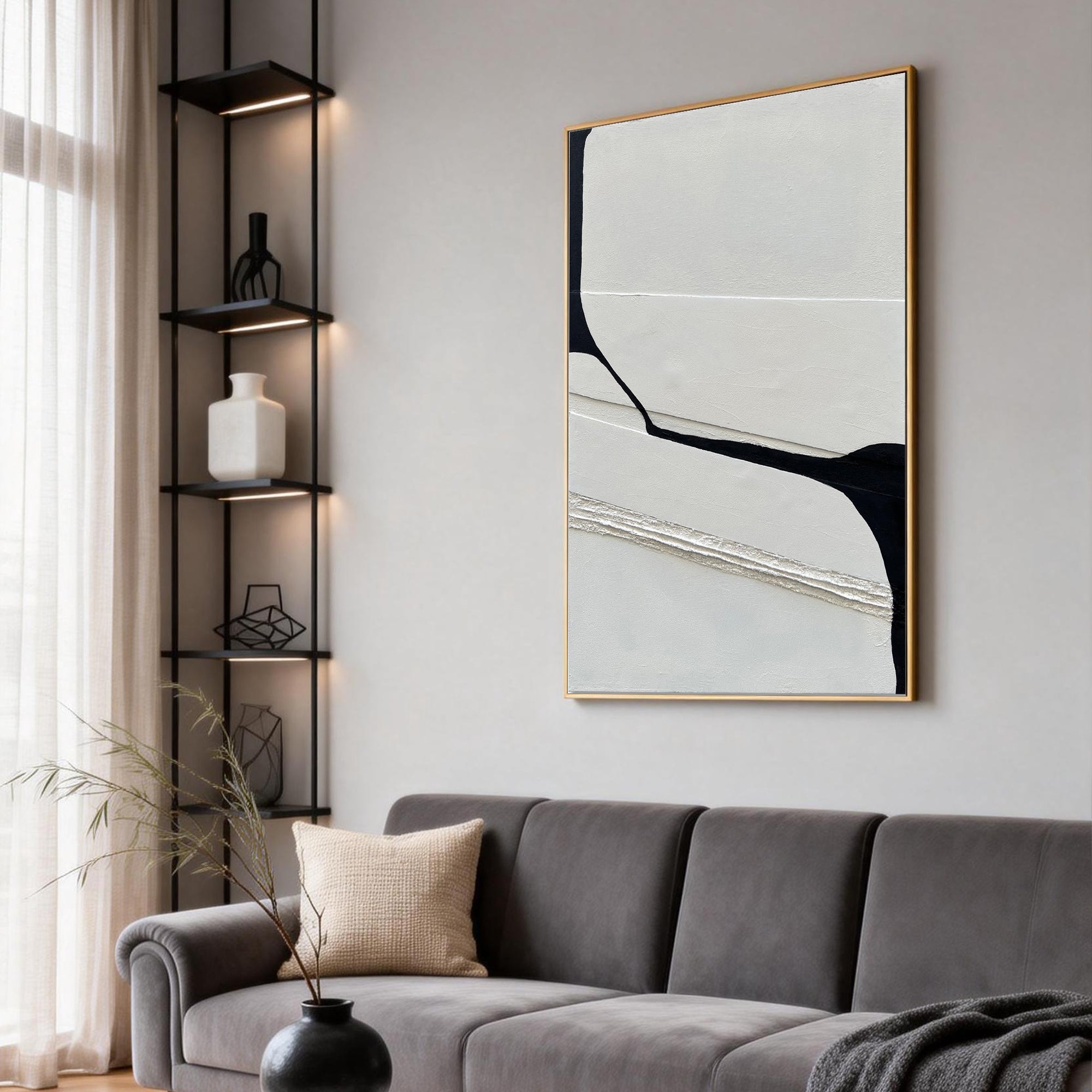 Mono Edge – Modern Abstract Geometric Canvas Minimalist Painting | Modern Minimalist Bedroom & Home Office Art